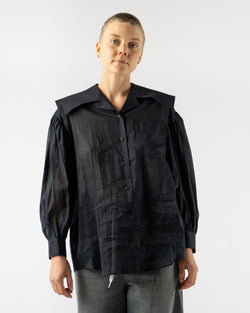 Simone Rocha Sailor Collar Puff Sleeve Shirt in Black Cotton Voile