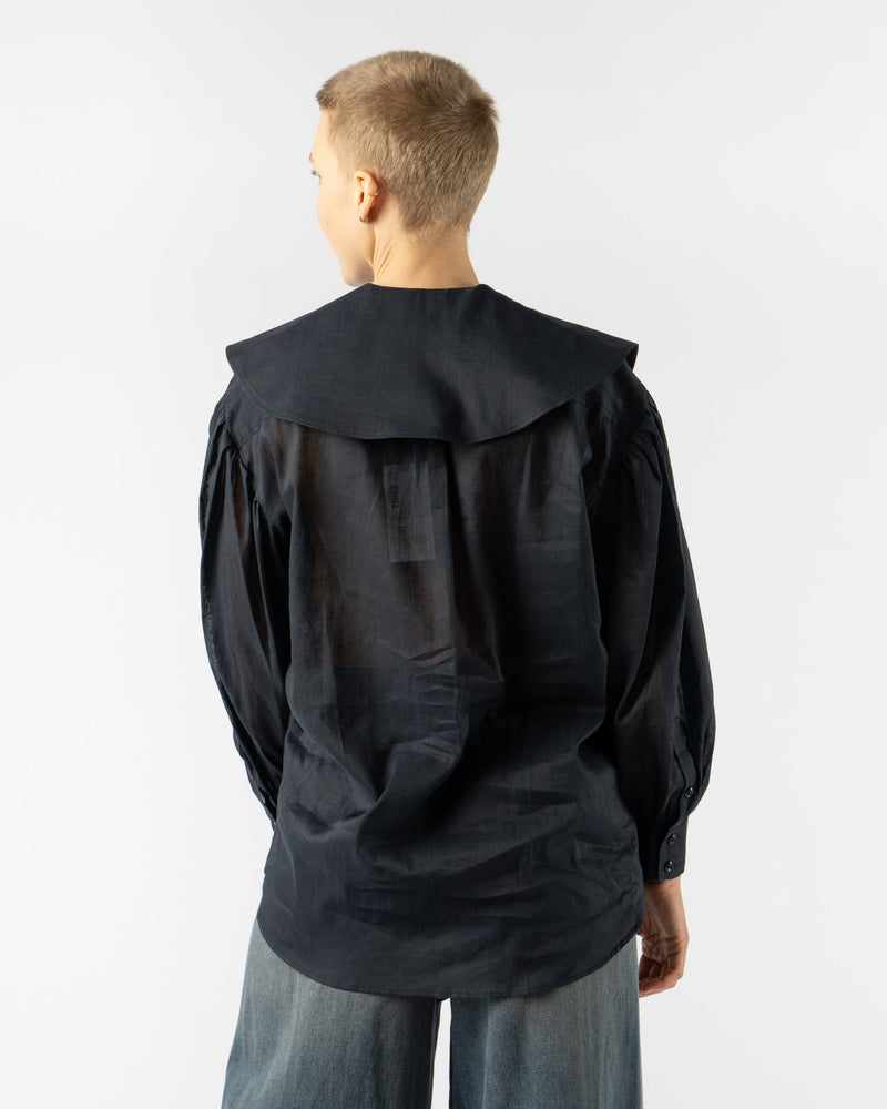 Simone Rocha Sailor Collar Puff Sleeve Shirt in Black Cotton Voile