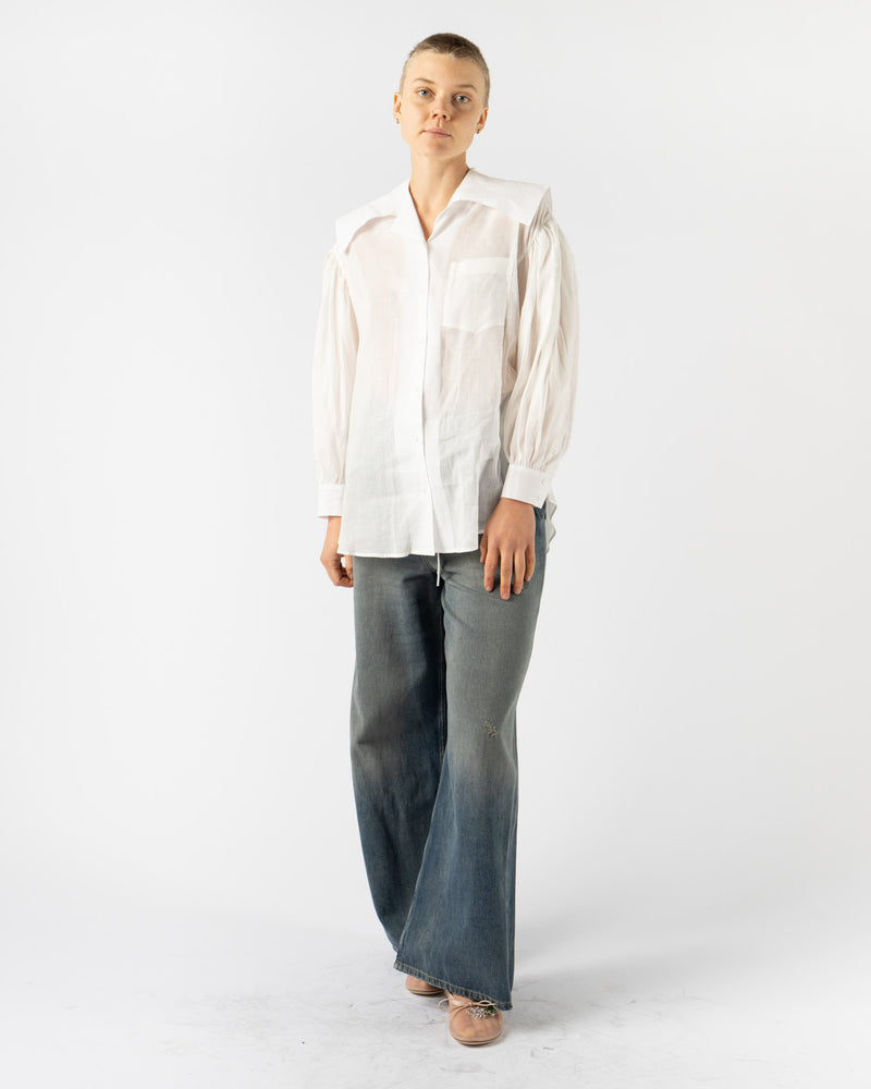 Simone Rocha Sailor Collar Puff Sleeve Shirt in White Cotton Voile