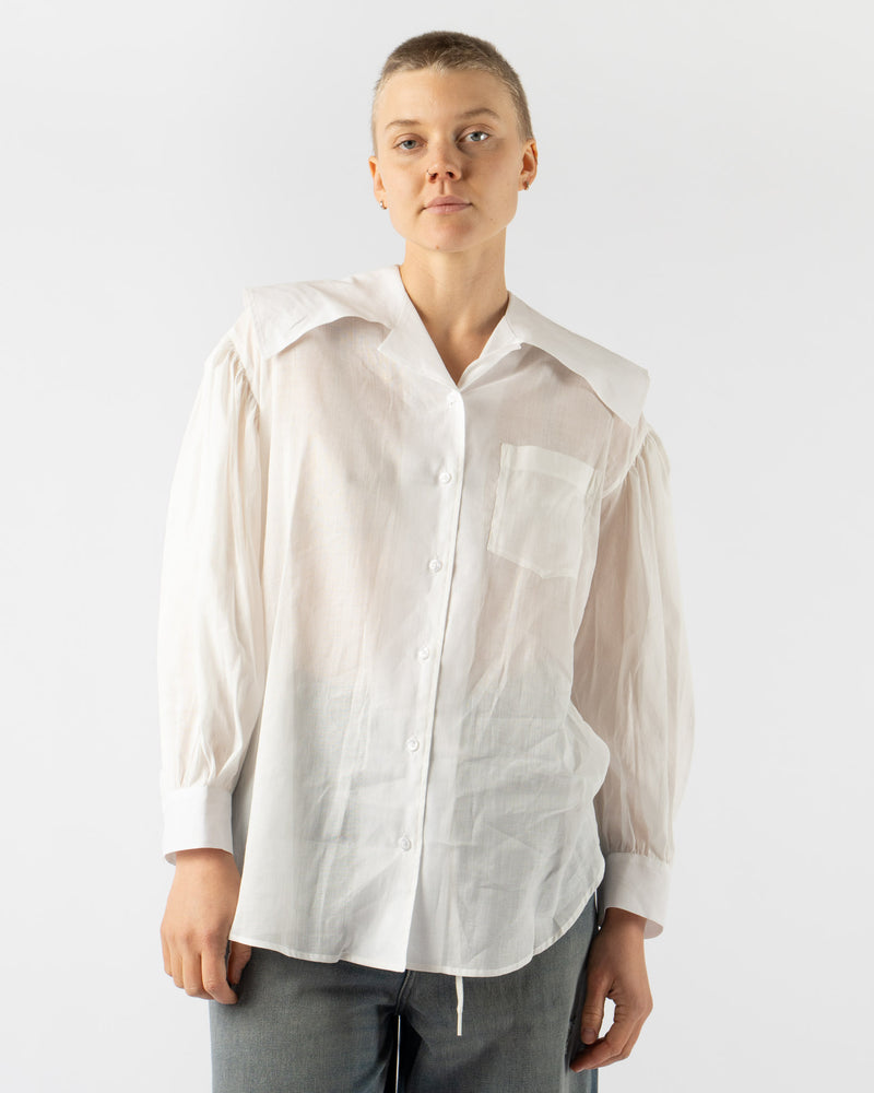 Simone Rocha Sailor Collar Puff Sleeve Shirt in White Cotton Voile