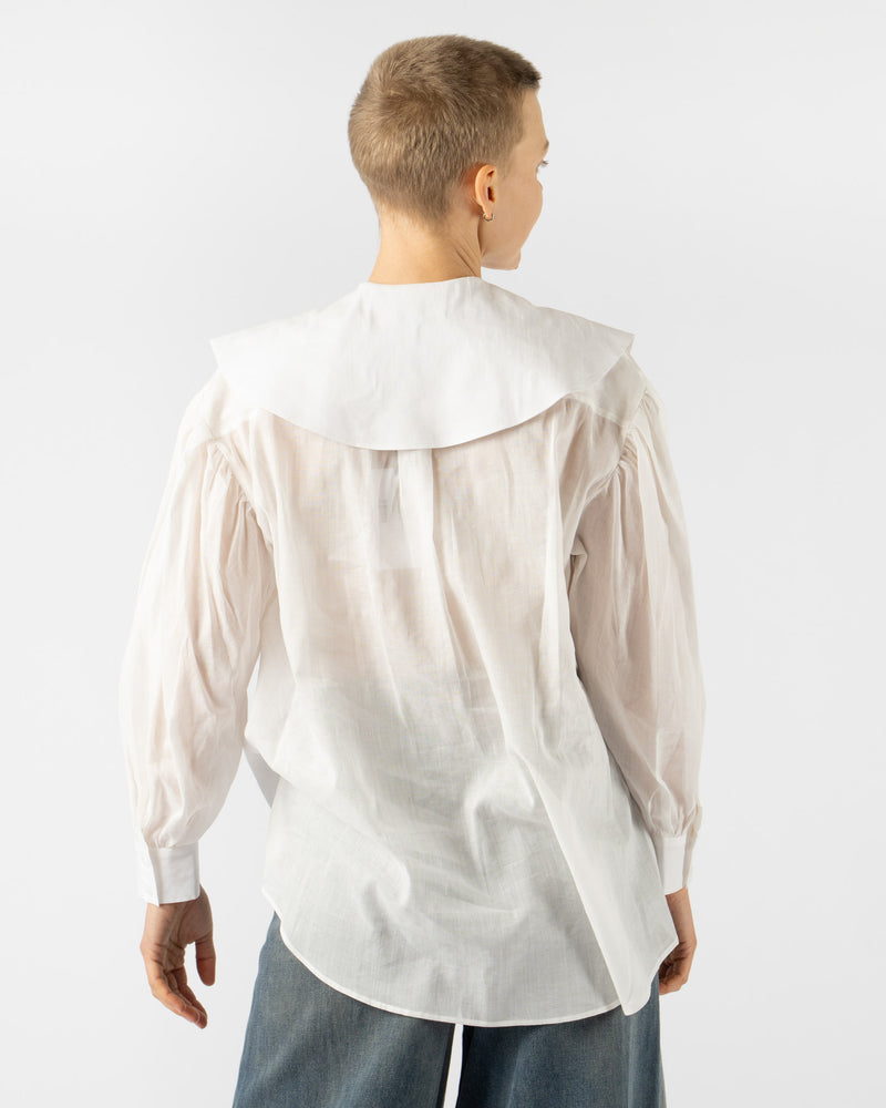 Simone Rocha Sailor Collar Puff Sleeve Shirt in White Cotton Voile