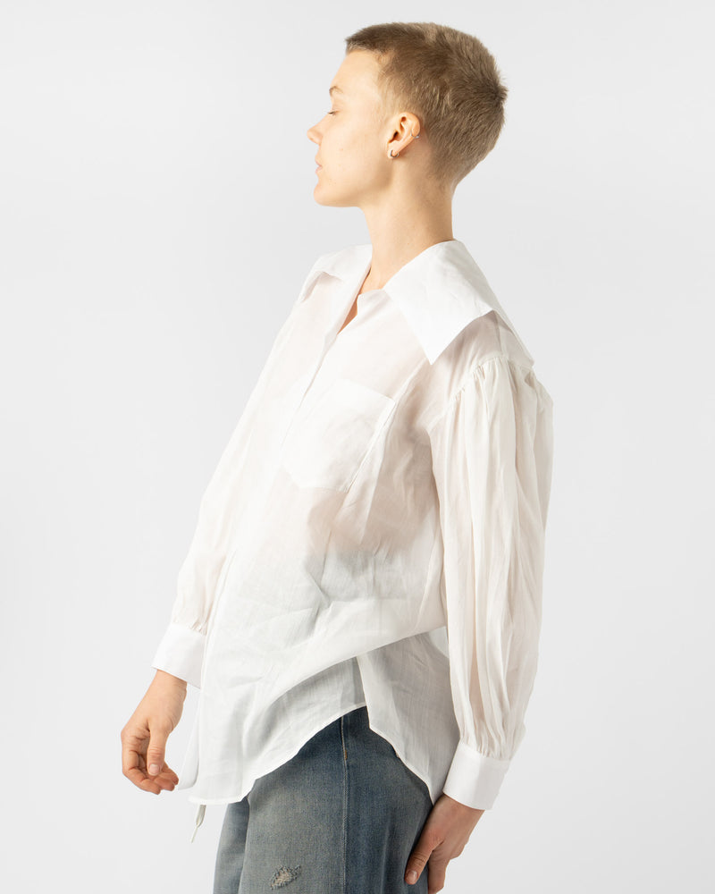 Simone Rocha Sailor Collar Puff Sleeve Shirt in White Cotton Voile