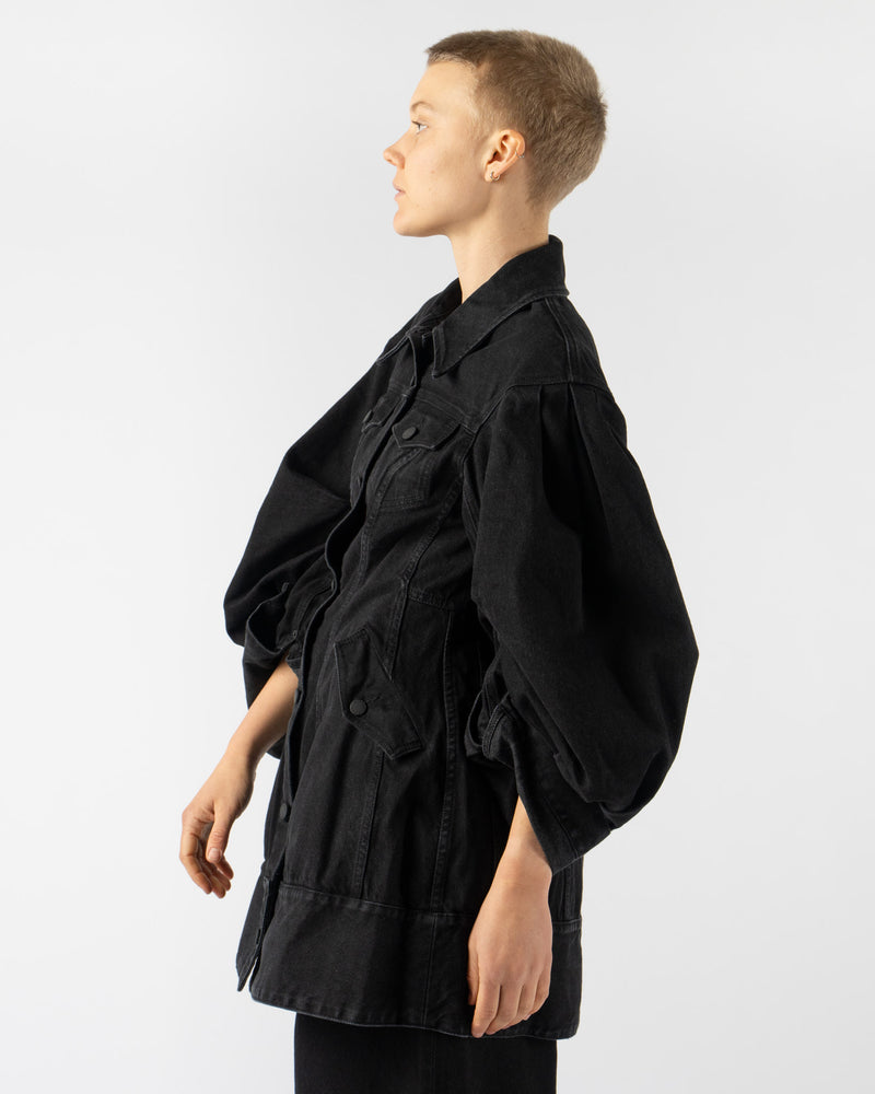 Simone Rocha Sculpted Short Denim Coat in Black Denim