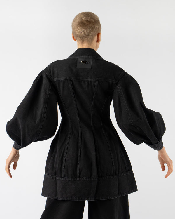 Simone Rocha Sculpted Short Denim Coat in Black Denim