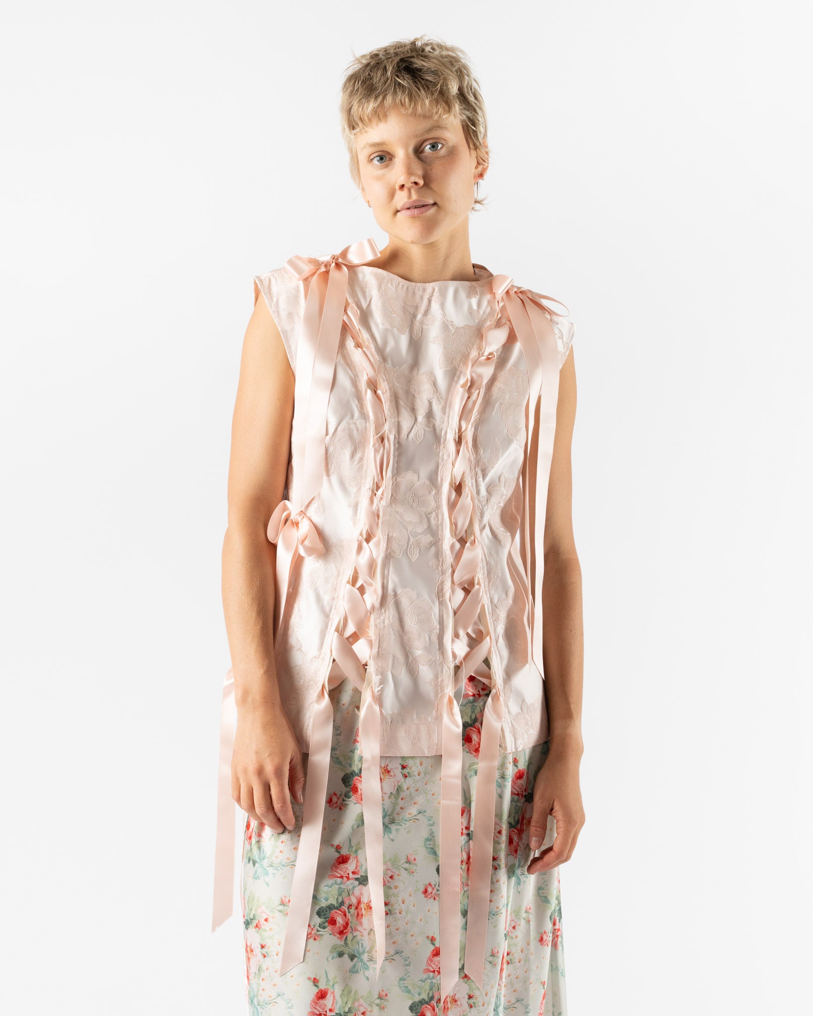Simone Rocha Unraveling Ribon Top in Blush