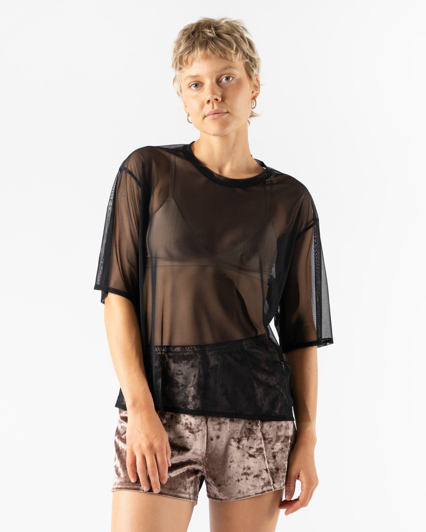 Simone Wild Mesh Oversized Tee in Black