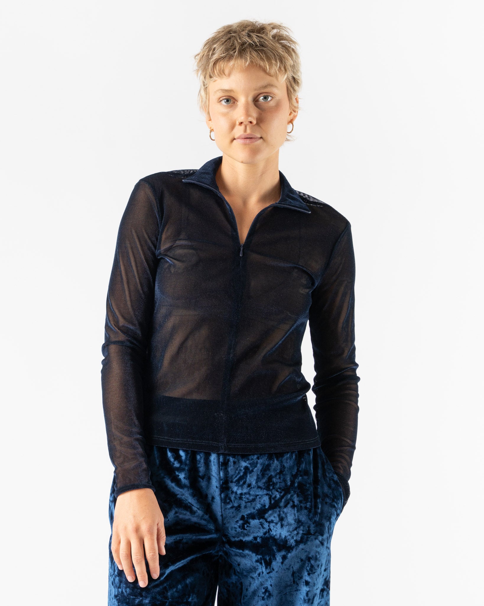 Simone Wild Mesh Velvet Ski LS Shirt in Marine