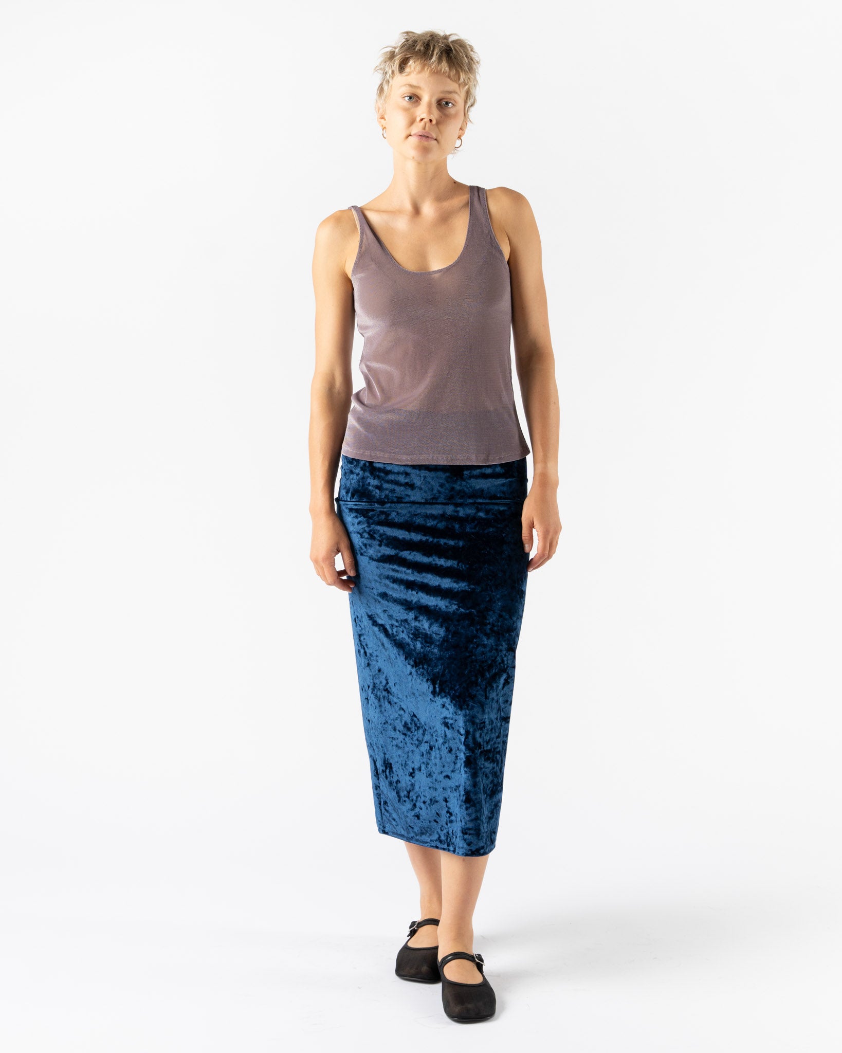 Simone Wild Velvet Low Waist Skirt in Navy