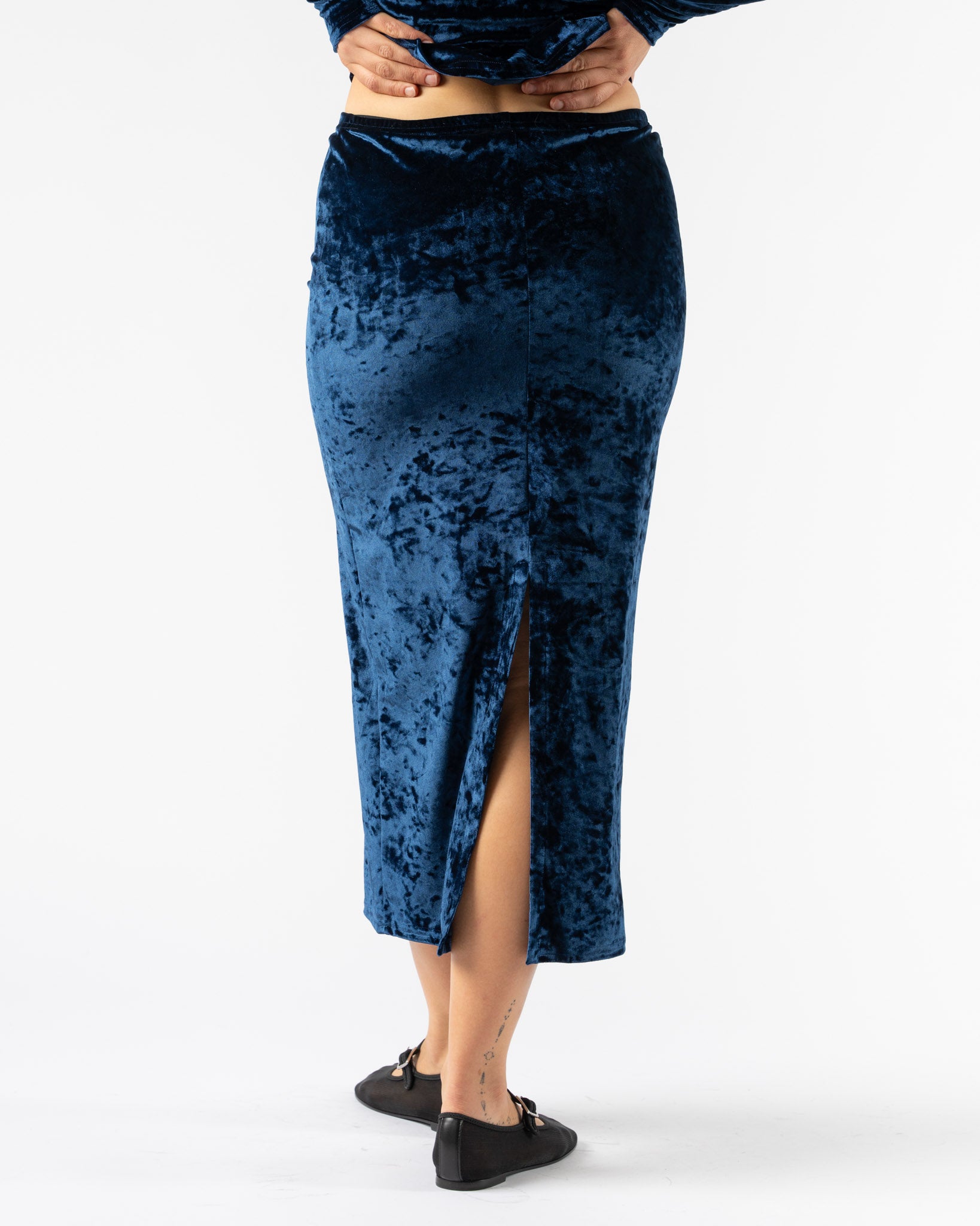 Simone Wild Velvet Low Waist Skirt in Navy