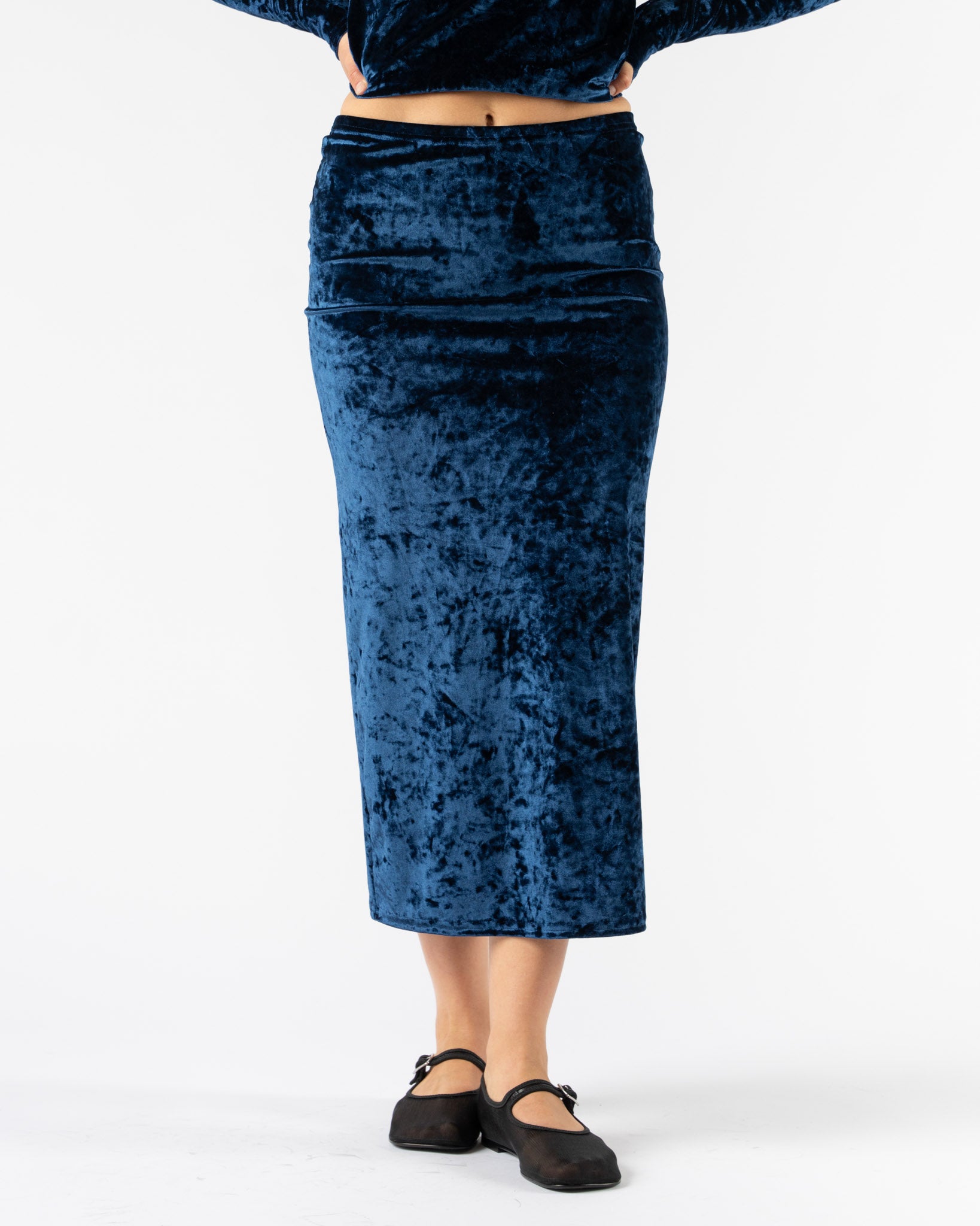 Simone Wild Velvet Low Waist Skirt in Navy