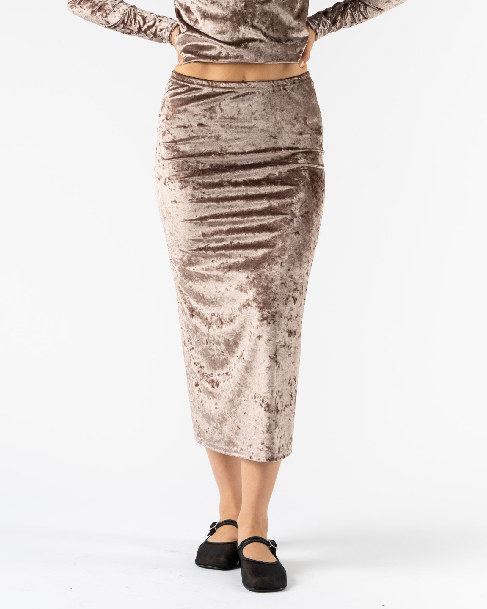Simone Wild Velvet Low Waist Skirt in Praline