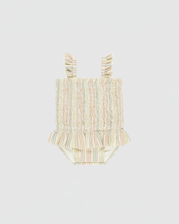 Quincy Mae Smocked One-Piece Swimsuit in Multi Stripe