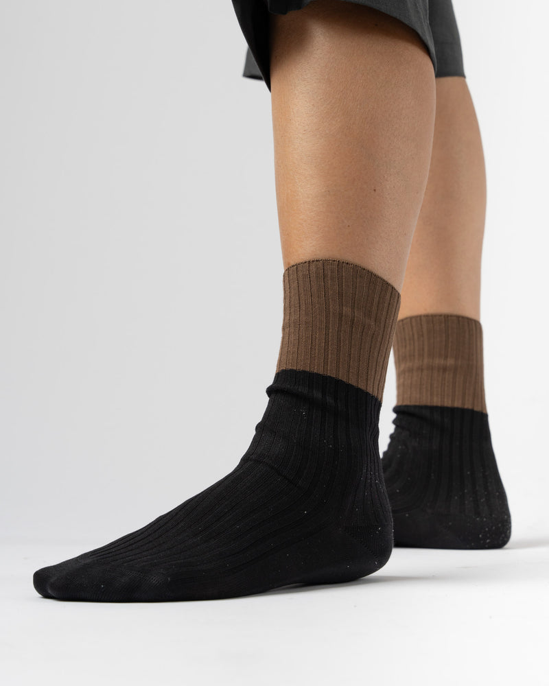 Sofie D'Hoore Four Ribbed Crew Socks in Mocha/Onyx