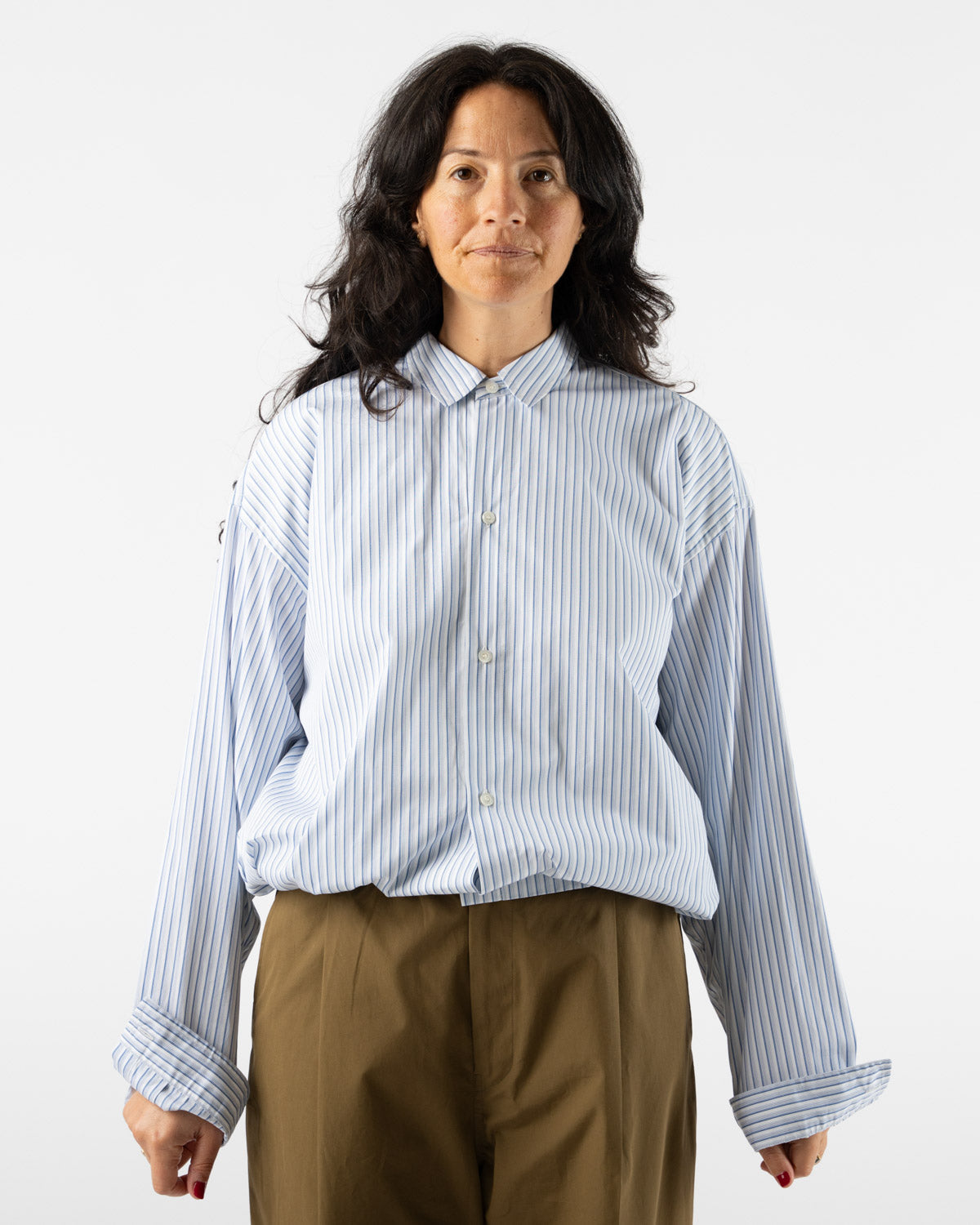 Sofie D'Hoore Bonaire Long Sleeve in Woven Blue Stripe/White