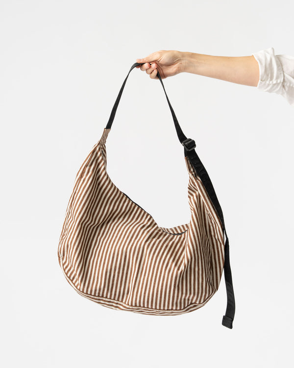 Baggu Large Nylon Crescent Bag in Brown Stripe