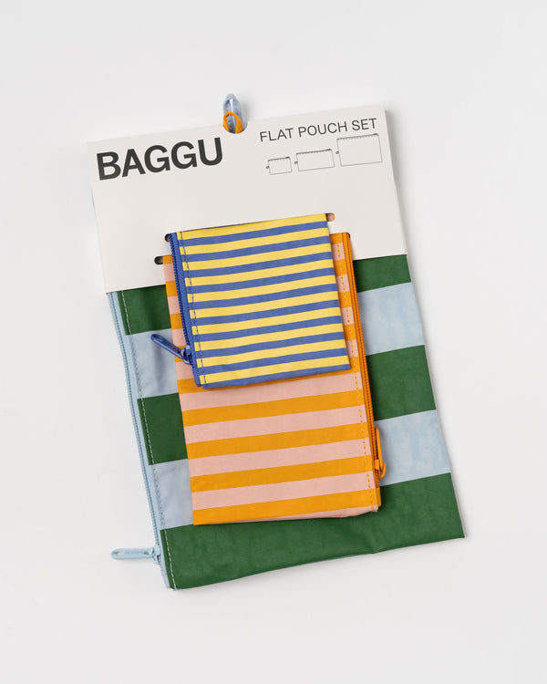 Baggu Flat Pouch Set in Hotel Stripes