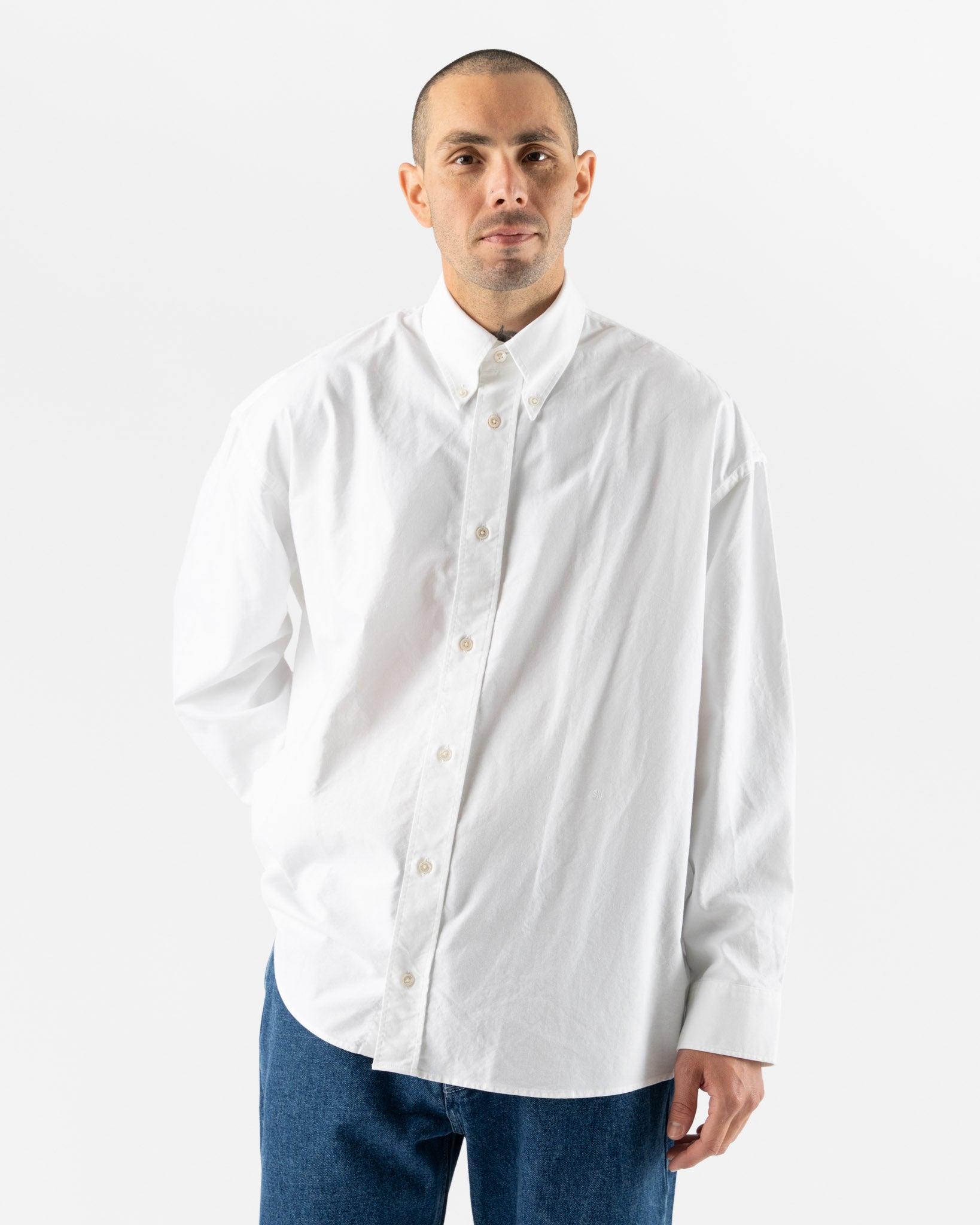 Studio Nicholson Ruskin Button Down Shirt in White Curated at Jake
