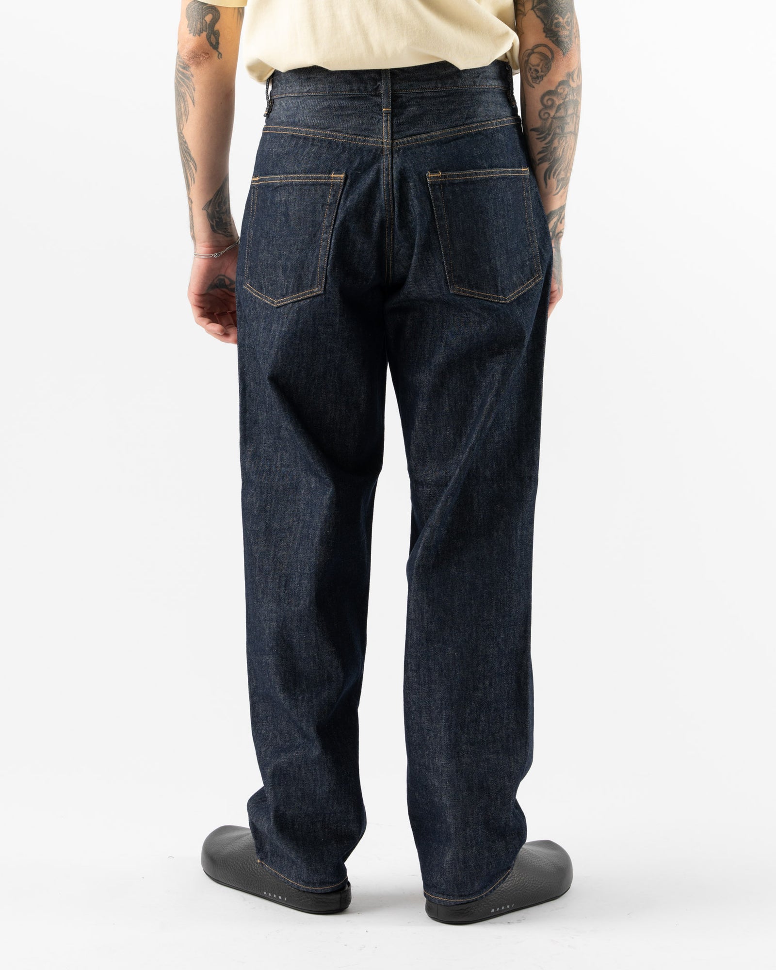 Auralee Hard Twist Denim Wide Pants in Indigo Curated at Jake and 