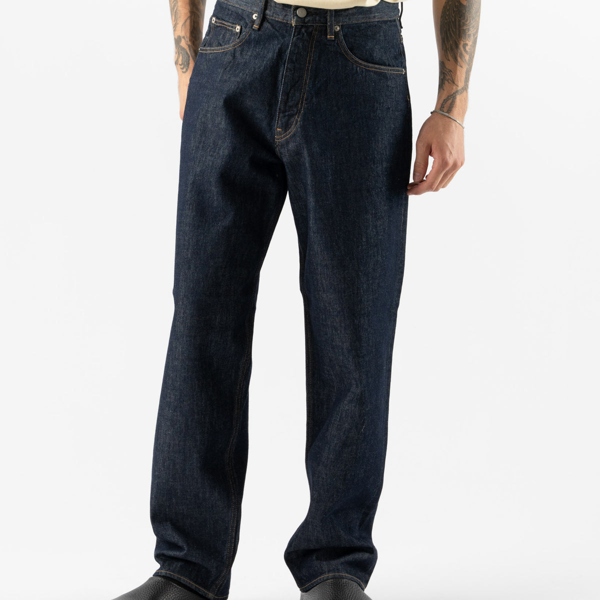 Auralee Hard Twist Denim Wide Pants in Indigo Curated at Jake and 