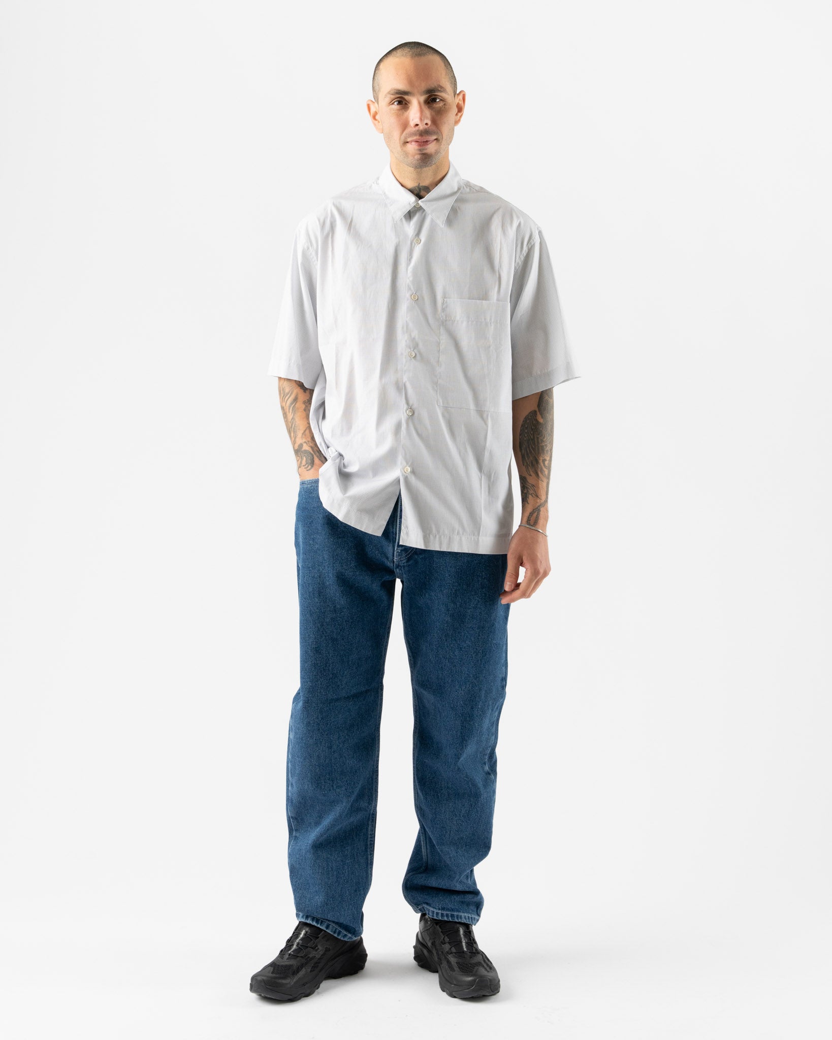 Studio Nicholson Pete Short Sleeve Shirt in White/Black