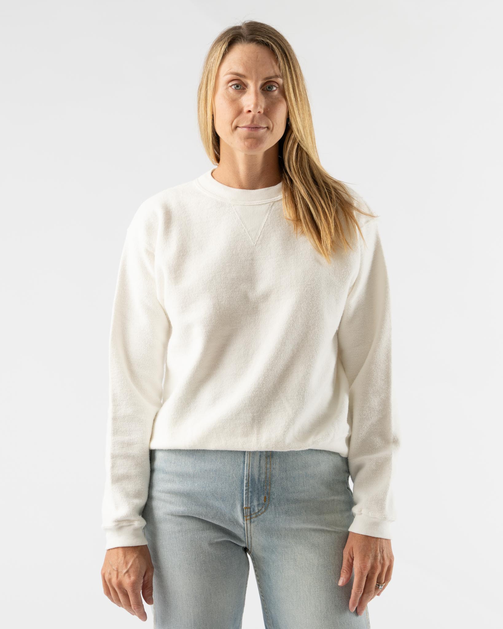 Sunray Spirit Hina Reversed Fleece Crew Neck Sweatshirt in Off White