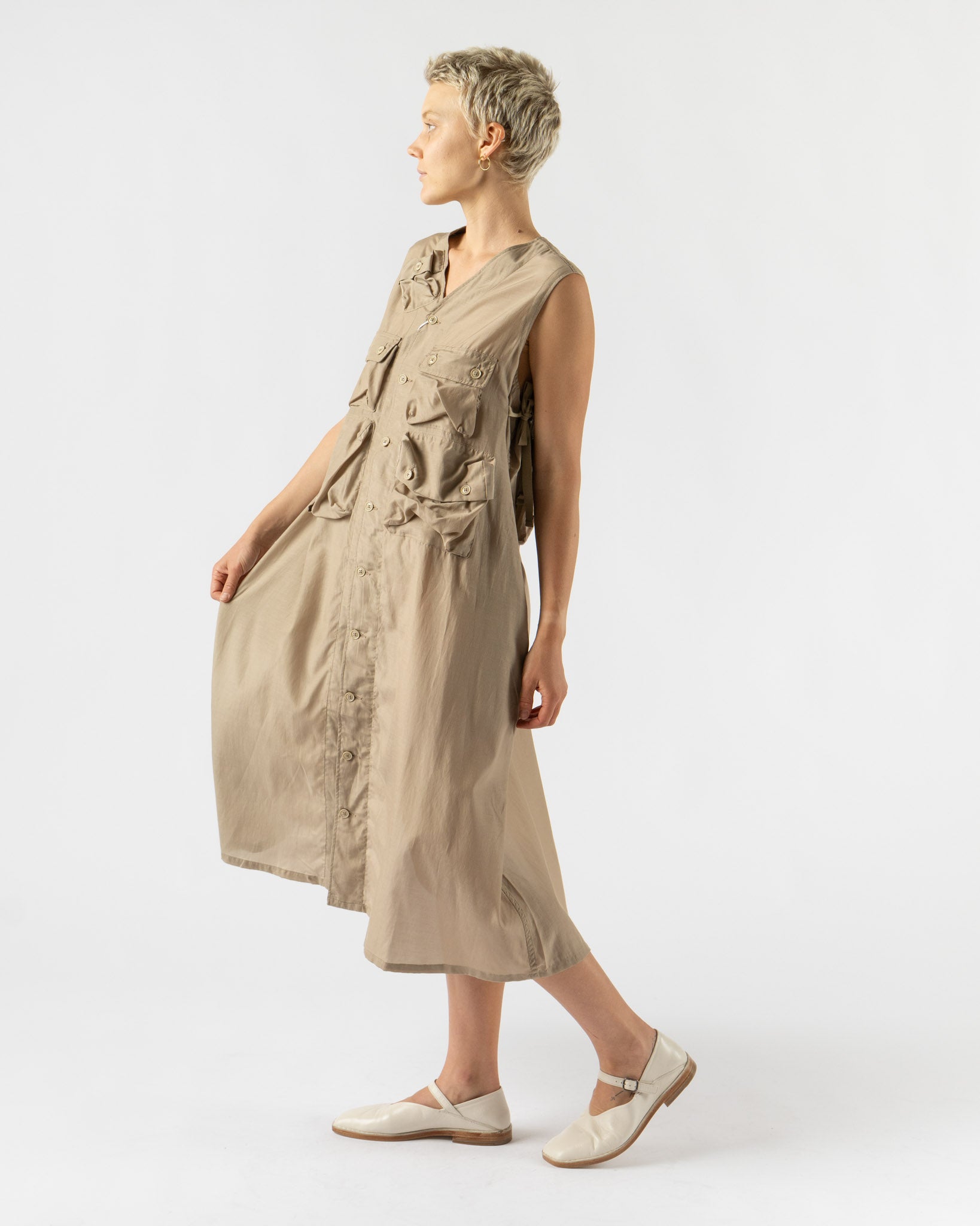 tActi C-1 Dress in Sheer Cupro Khaki