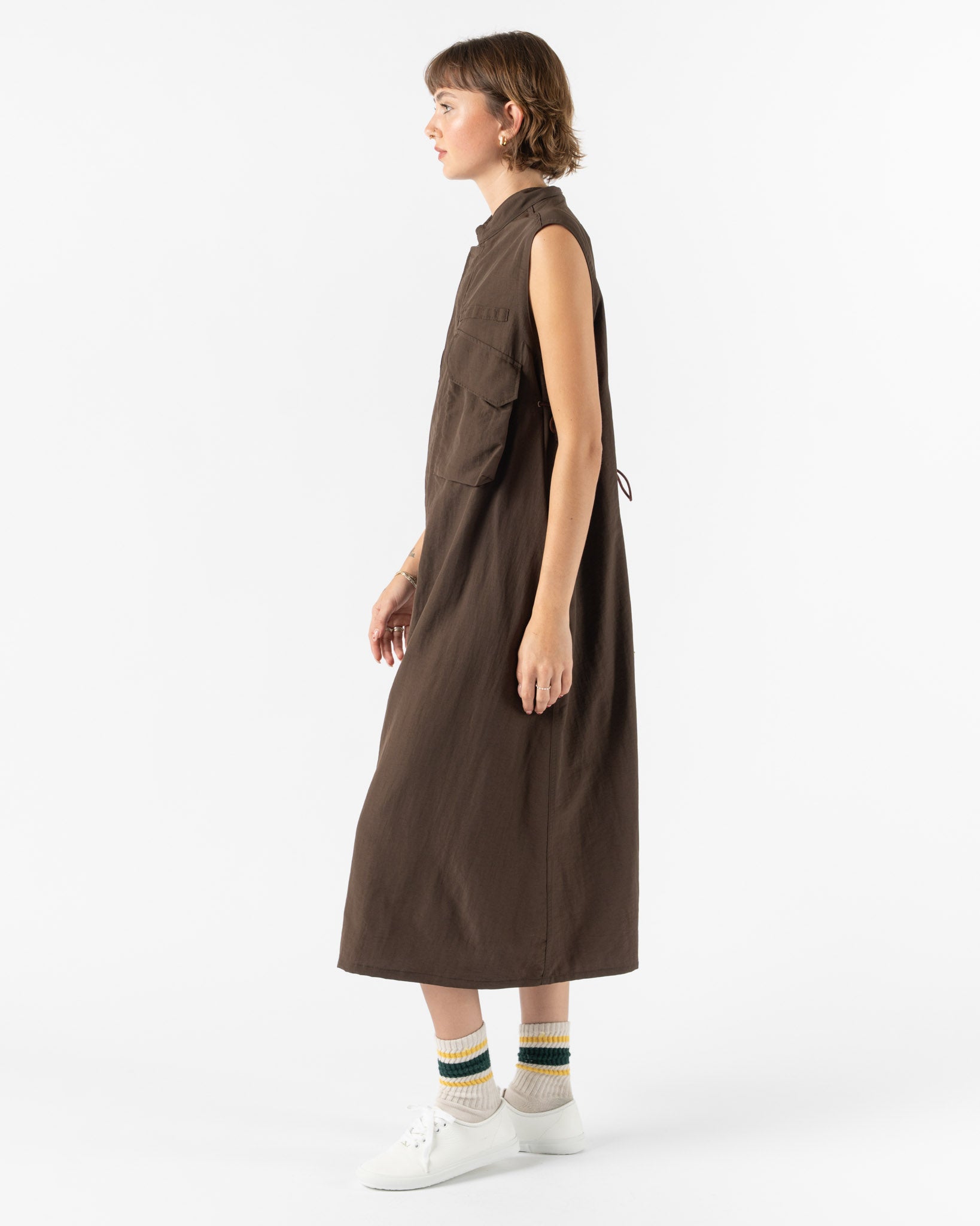 tActi Flak Dress in Brown Taslan