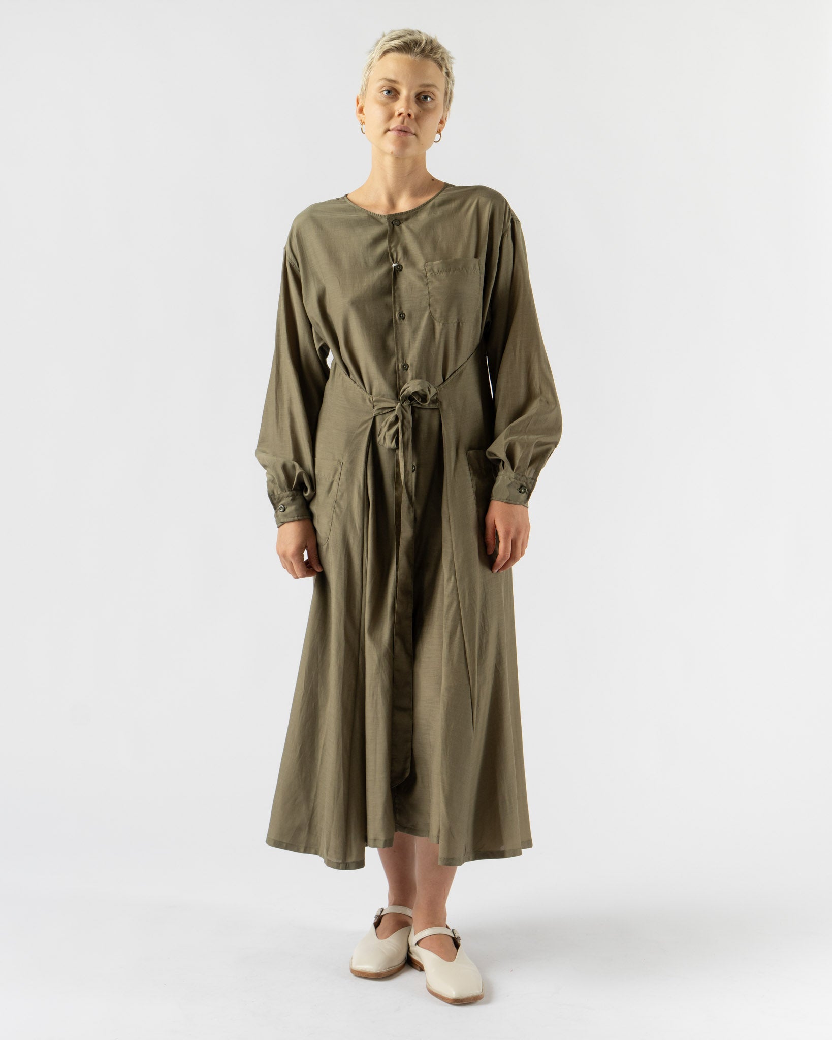tActi Tie Dress in Sheer Cupro Olive