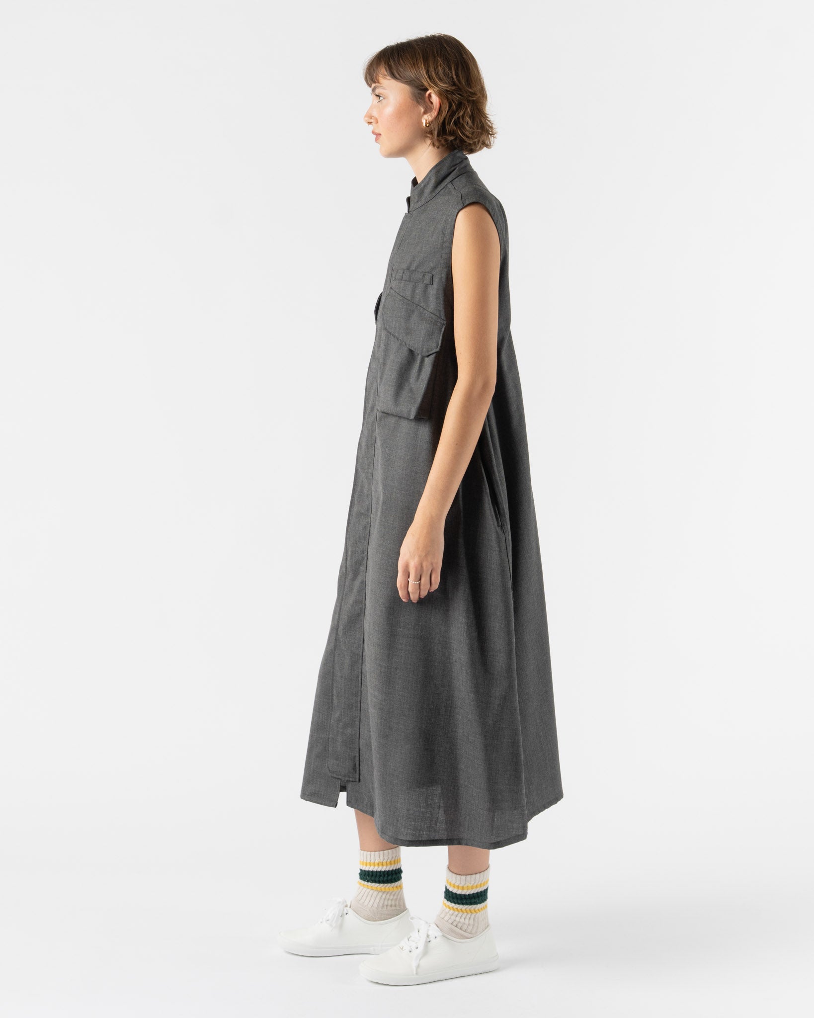 tActi Flak Dress in Charcoal Tropical Wool