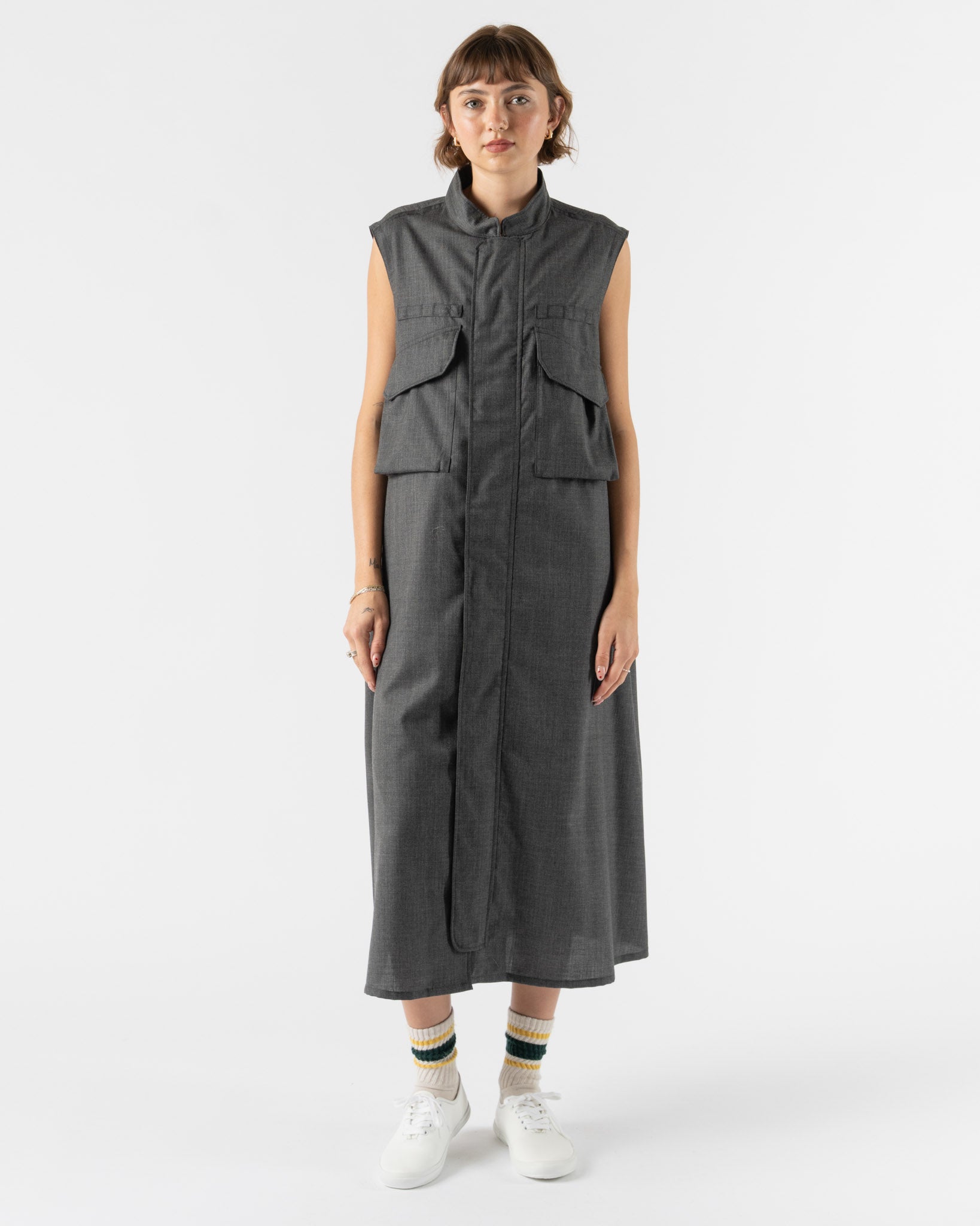 tActi Flak Dress in Charcoal Tropical Wool