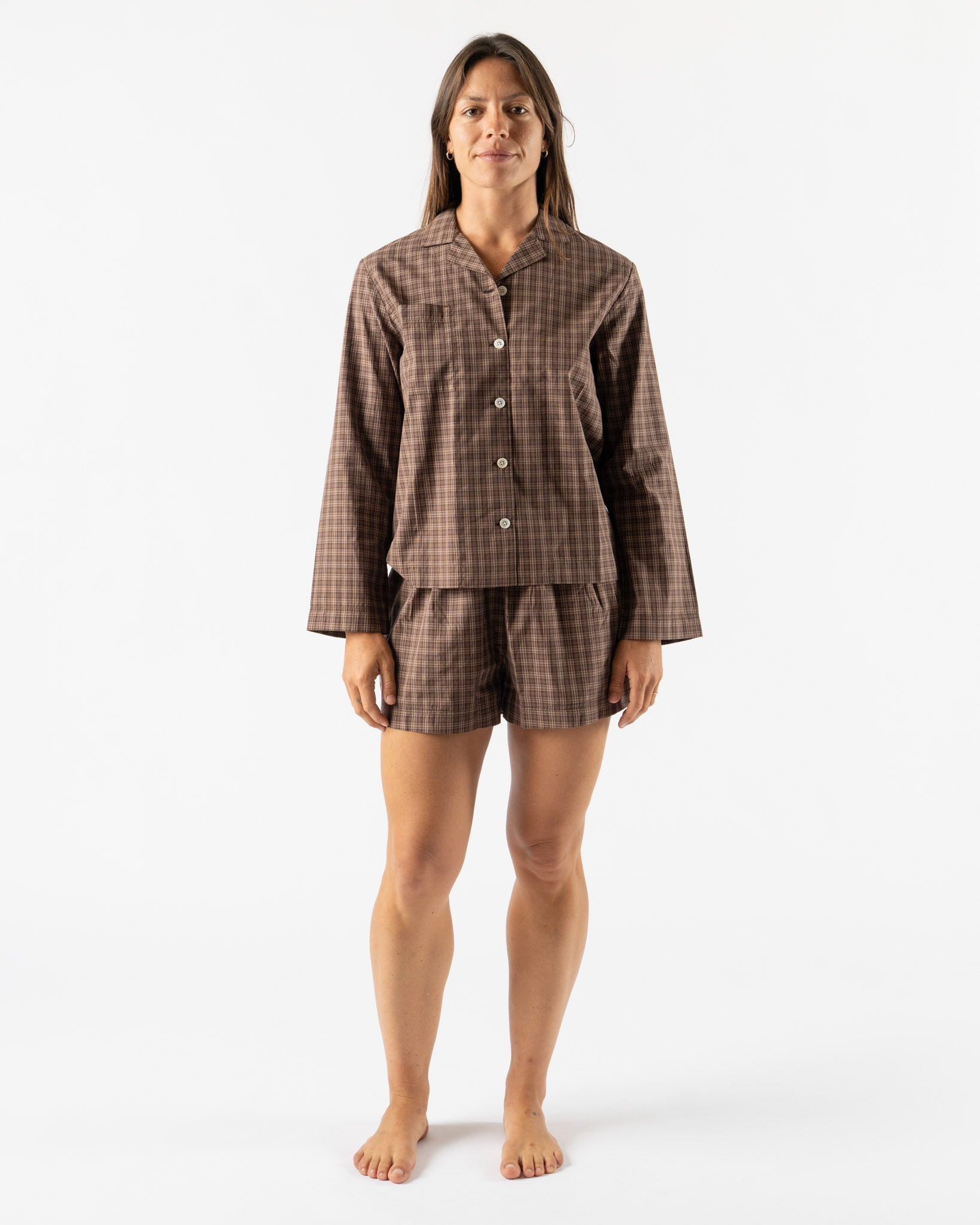 Tekla Women's Long-Sleeved Shirt in Serra Checks