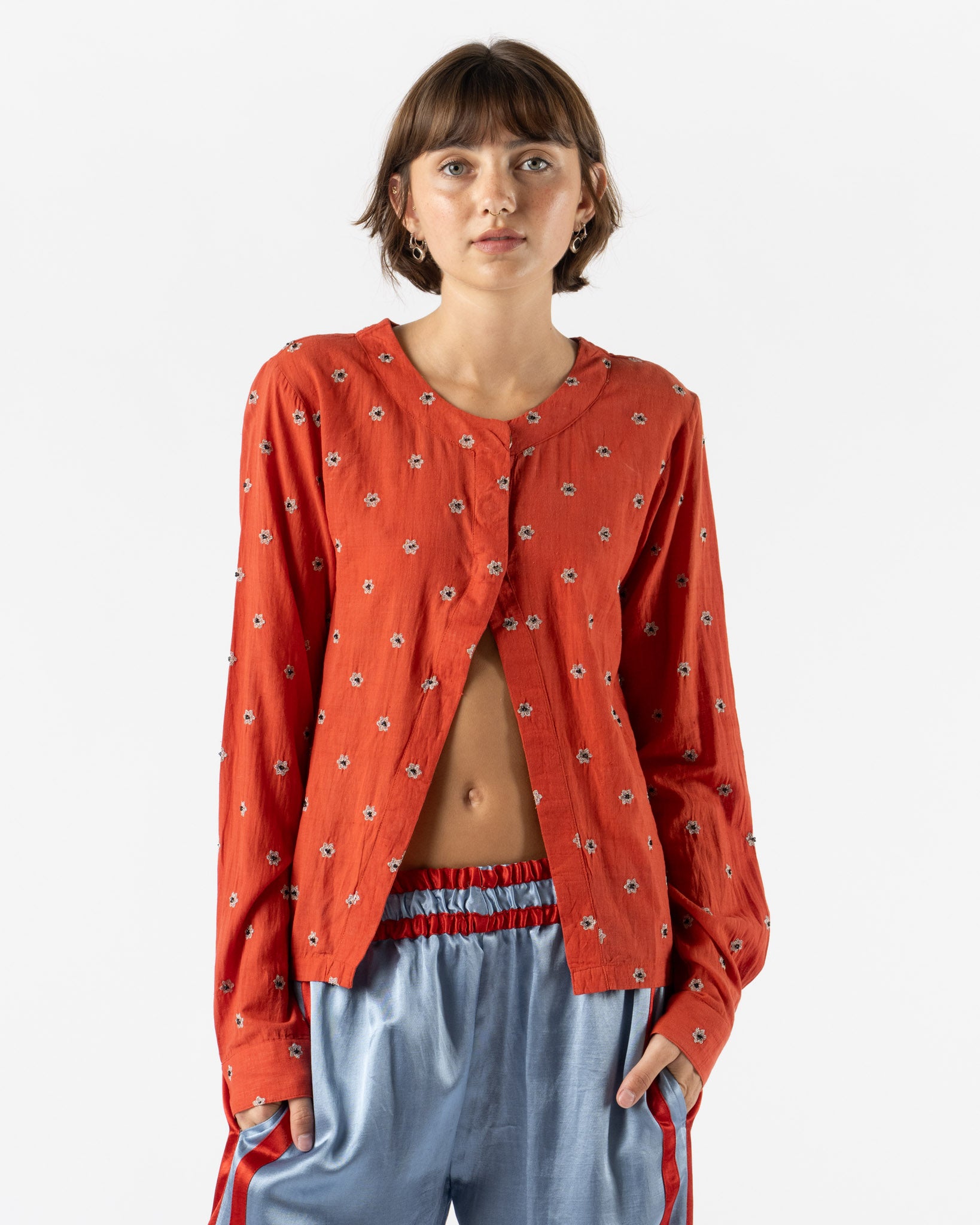 Tigra Tigra Kasab Flower Cardigan in Apple Red with Silver