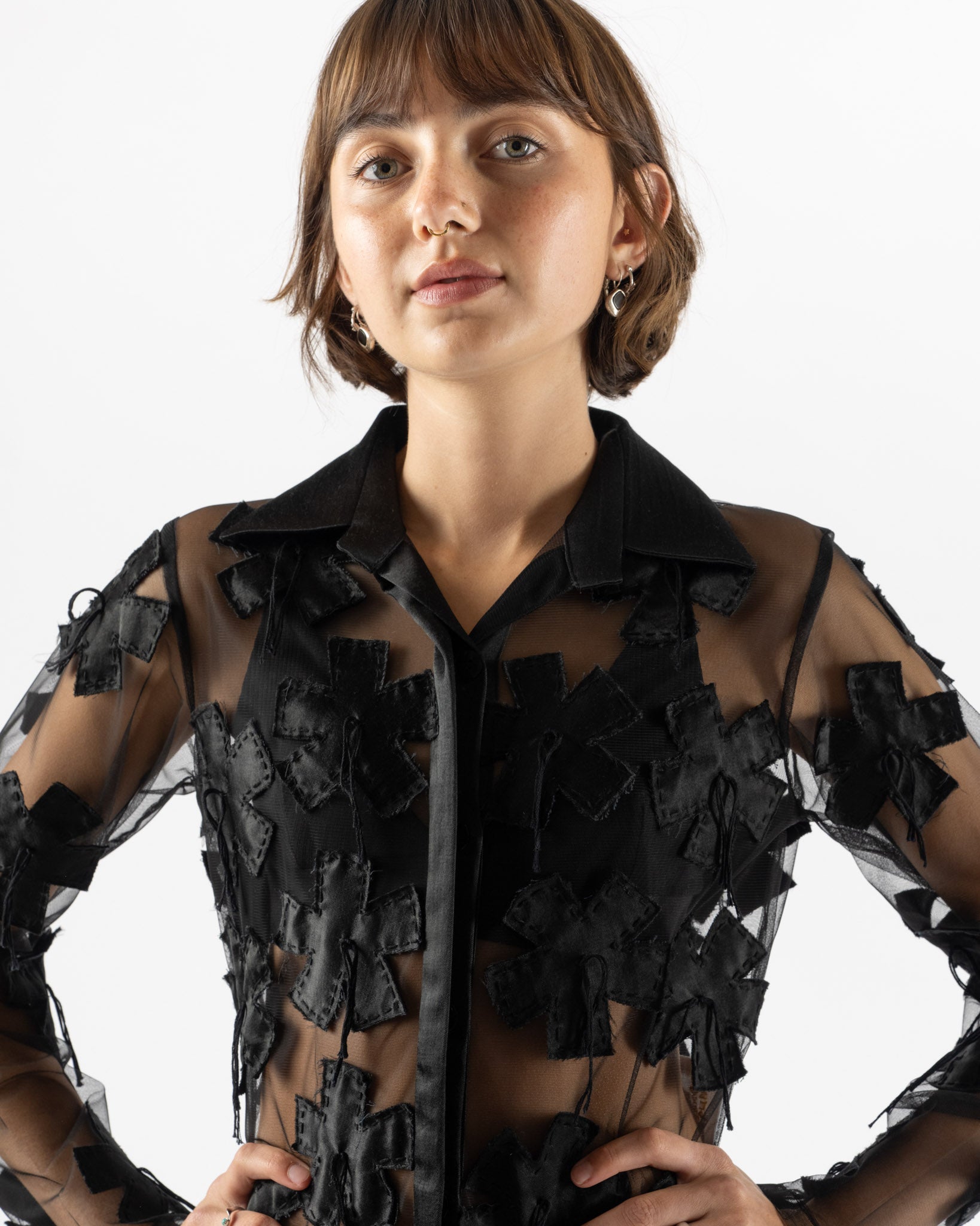 Tigra Tigra Petal Applique Shirt Dress in Black