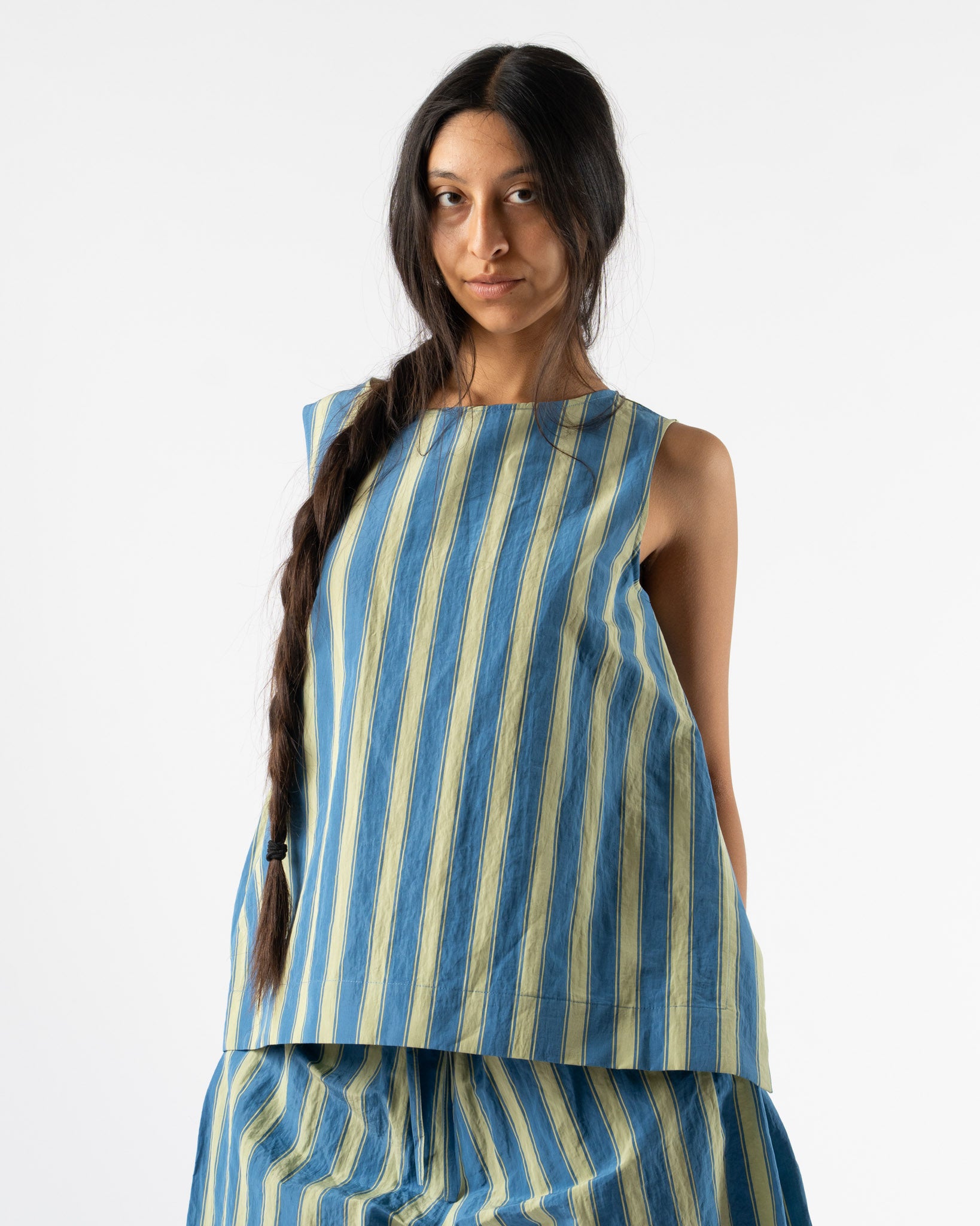 Toogood The Basketmaker Top in Taffeta Stripe Cornflower