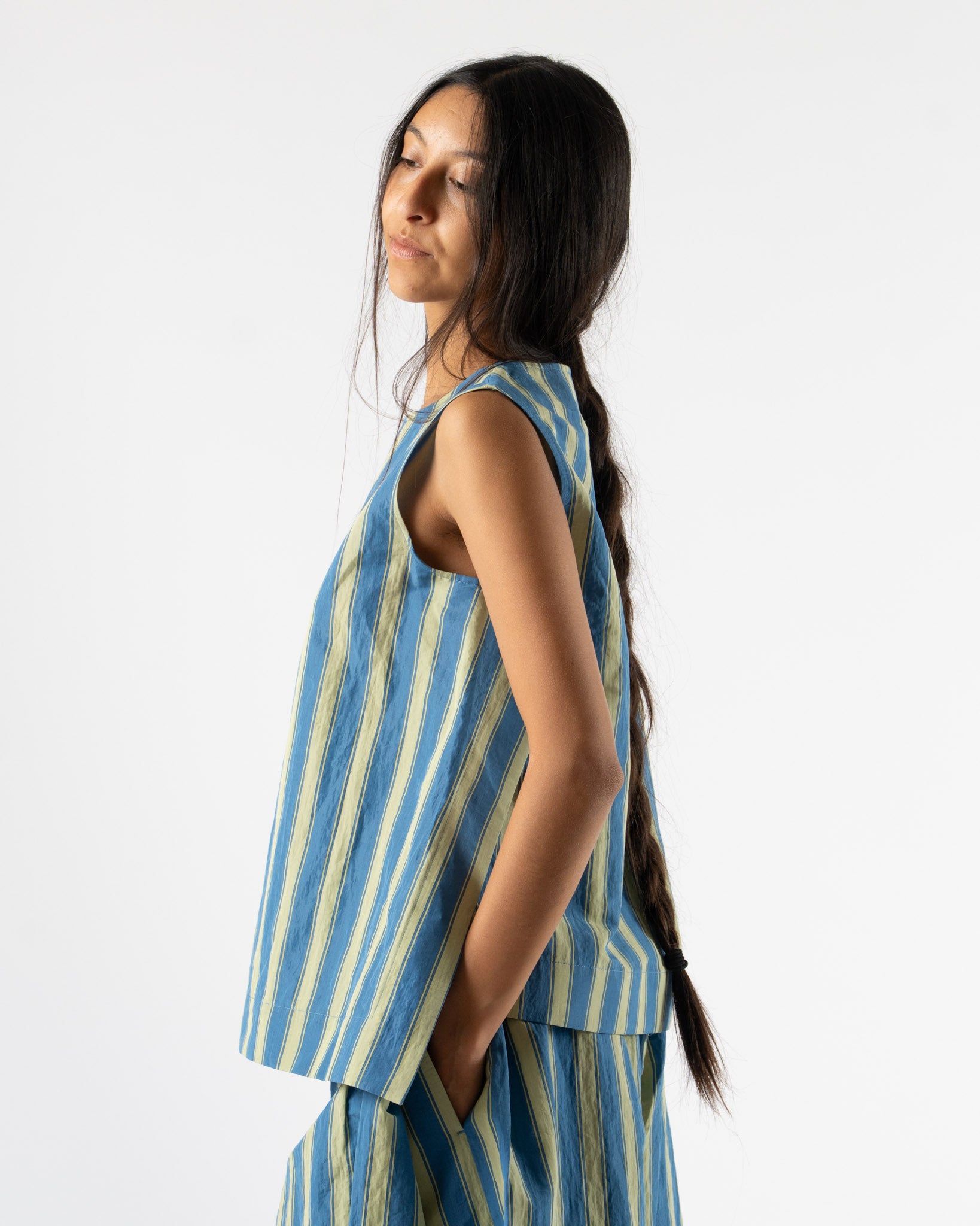 Toogood The Basketmaker Top in Taffeta Stripe Cornflower