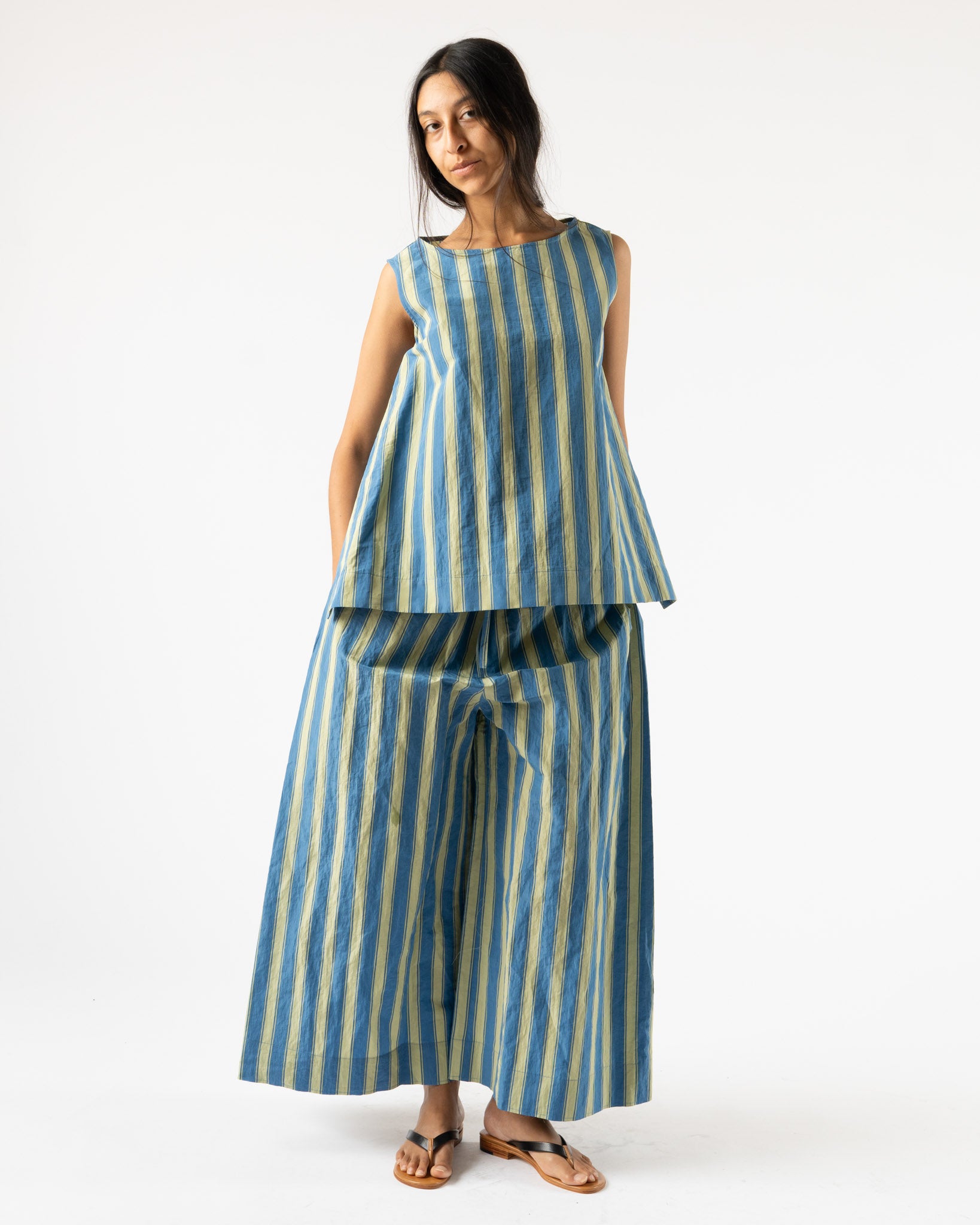 Toogood The Basketmaker Top in Taffeta Stripe Cornflower