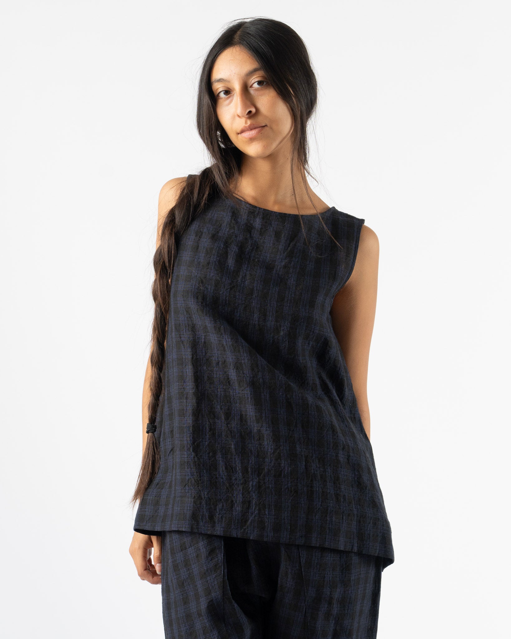 Toogood The Basketmaker Top in Linen Check Midnight