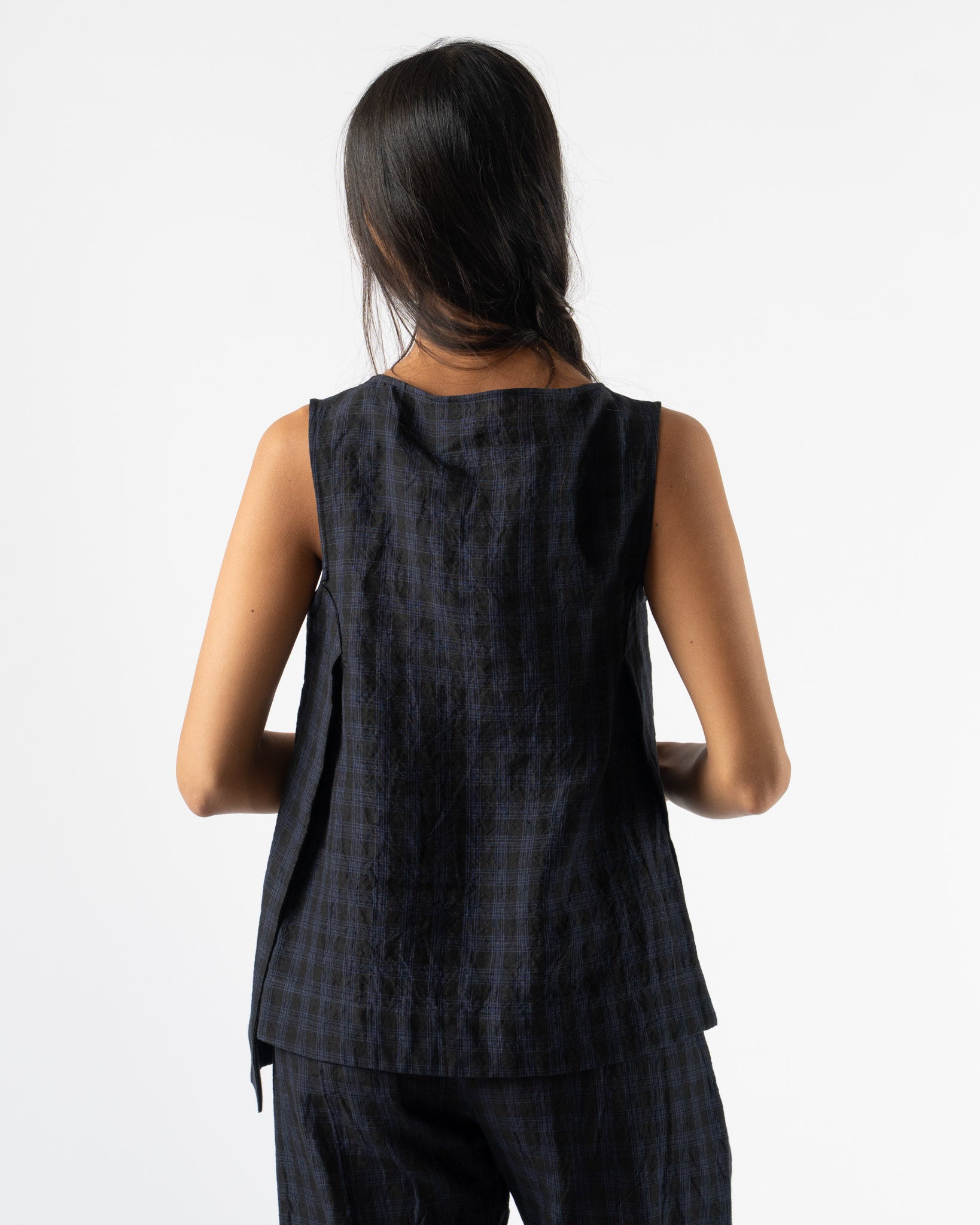 Toogood The Basketmaker Top in Linen Check Midnight