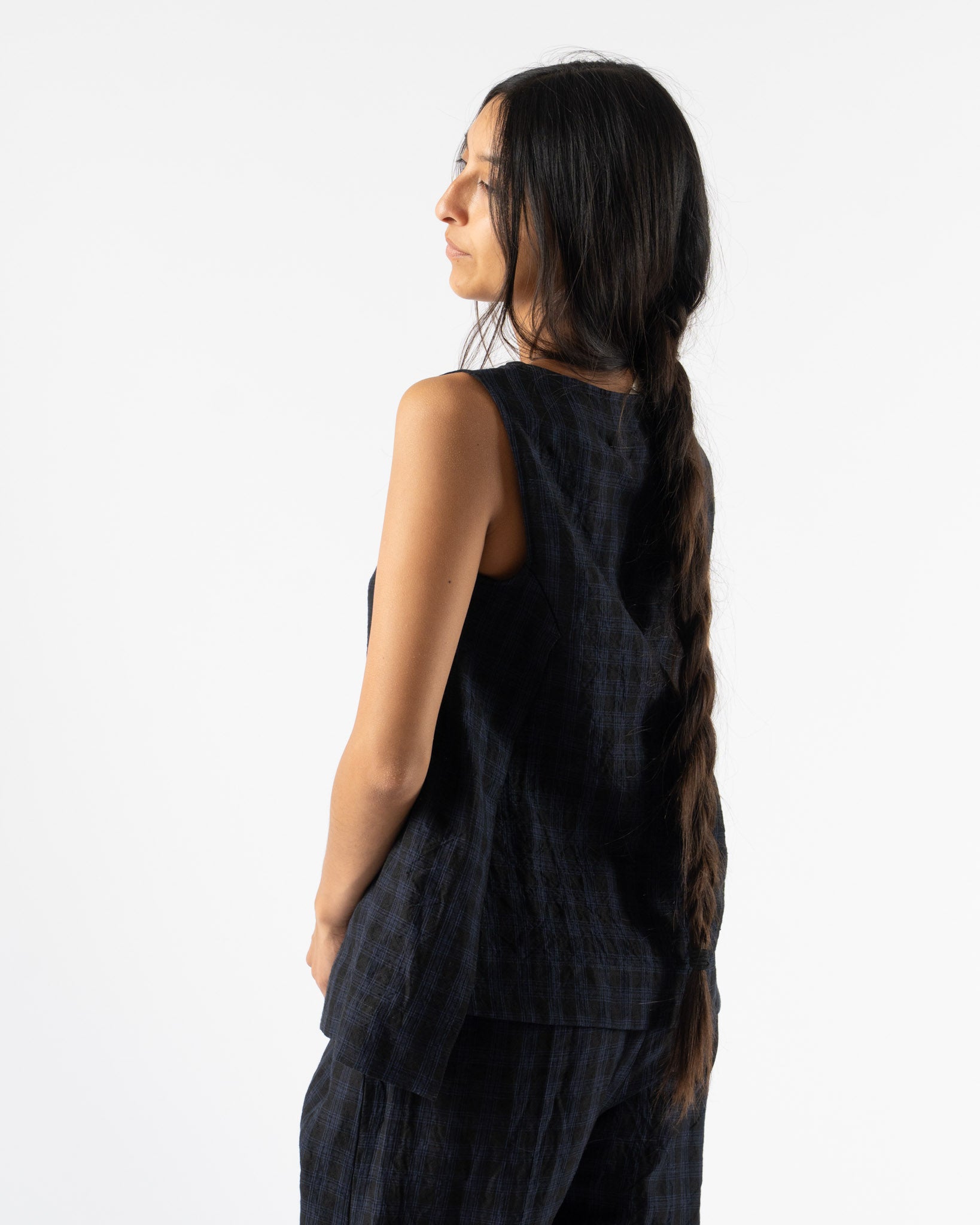 Toogood The Basketmaker Top in Linen Check Midnight
