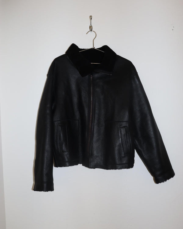 Pre-owned: Year 1 Fur-lined Leather Jacket in Black