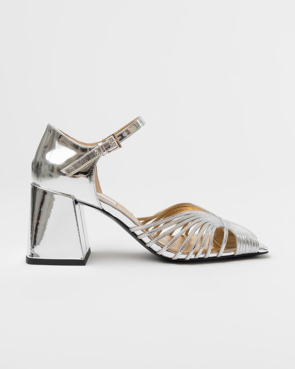 Suzanne Rae High 70s Sandal in Mirror Silver