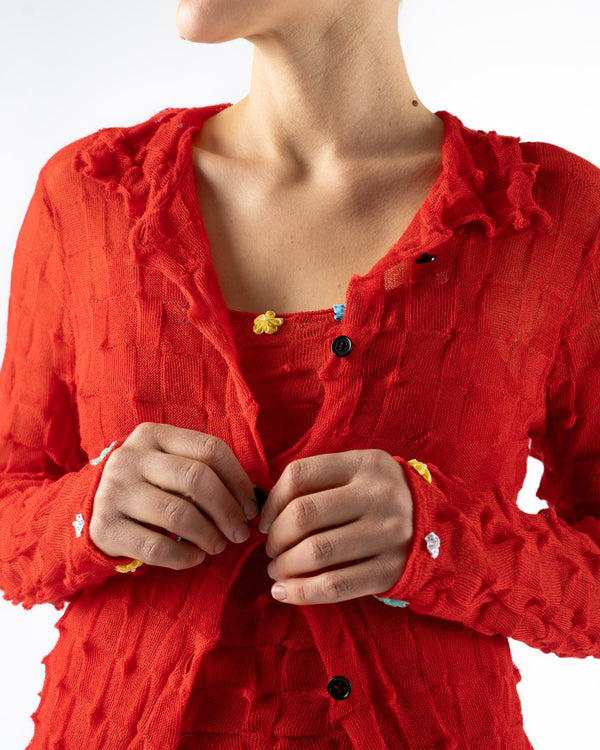 YanYan BorLor LS Shirt in Red Gauzy Wool