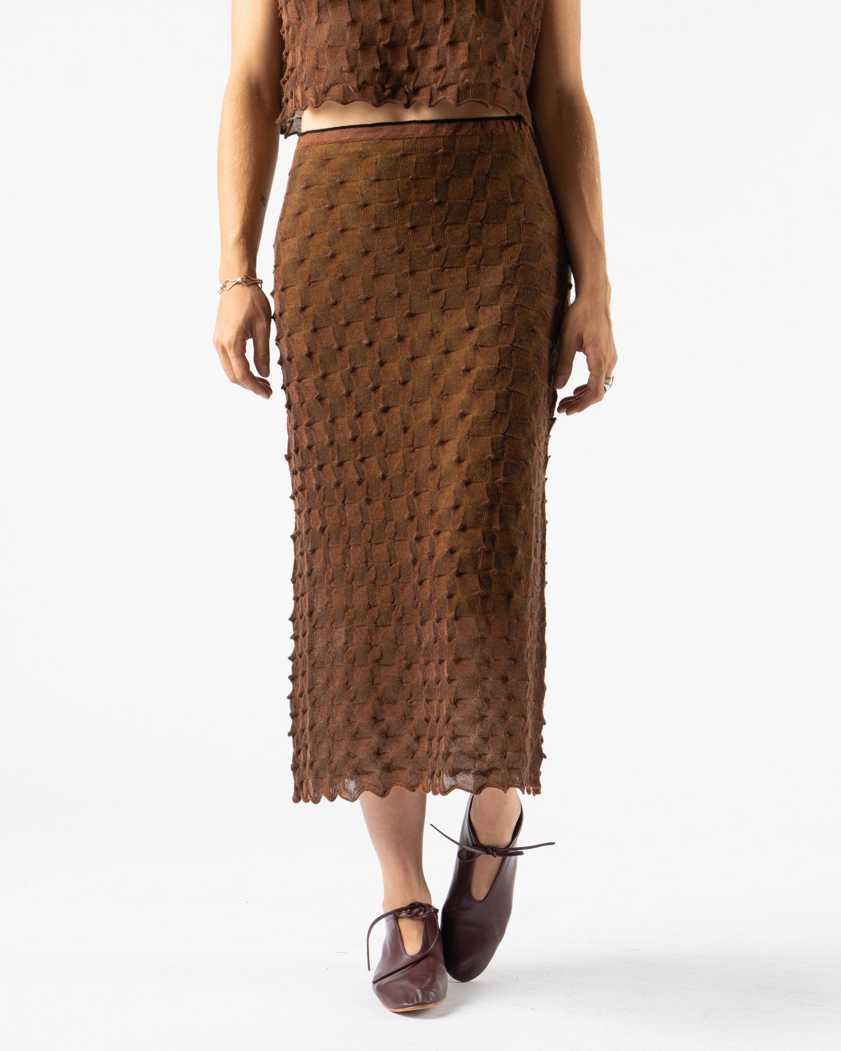 YanYan Borlor A Line Midi Skirt in Brown