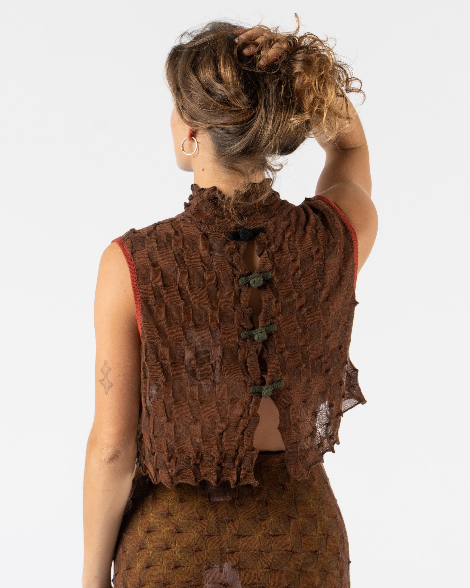 YanYan Borlor Boxy Knit 2-Way Tank in Brown