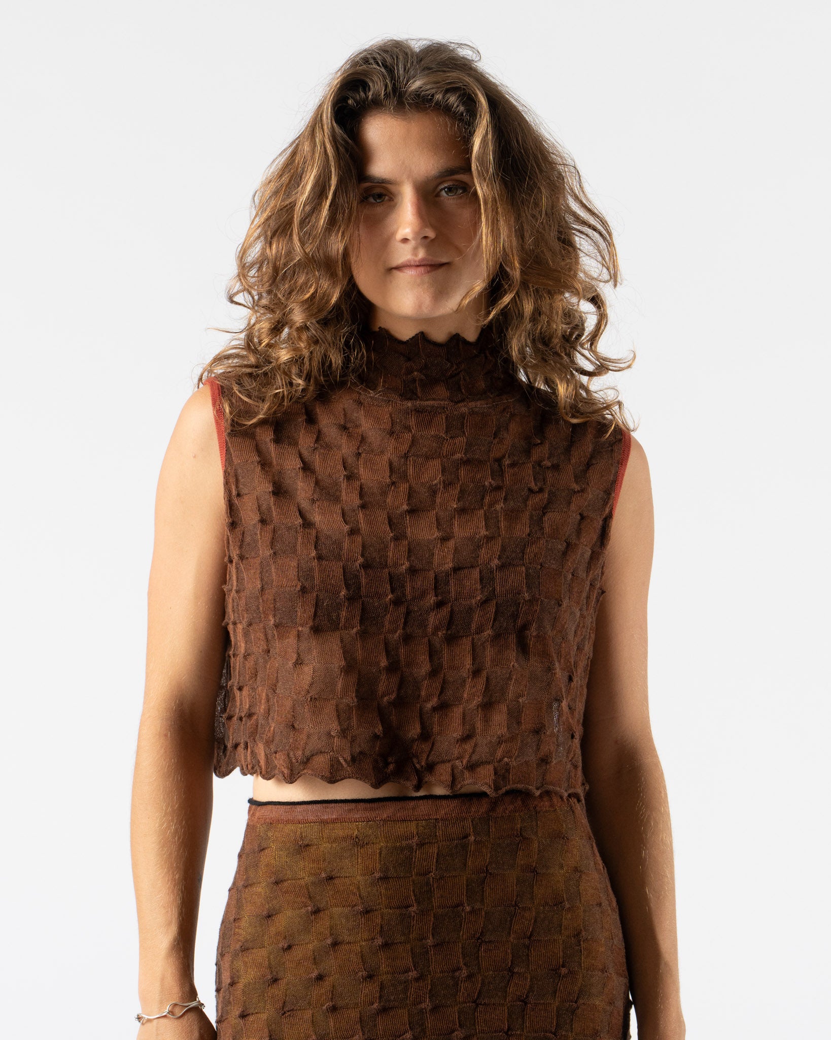 YanYan Borlor Boxy Knit 2-Way Tank in Brown