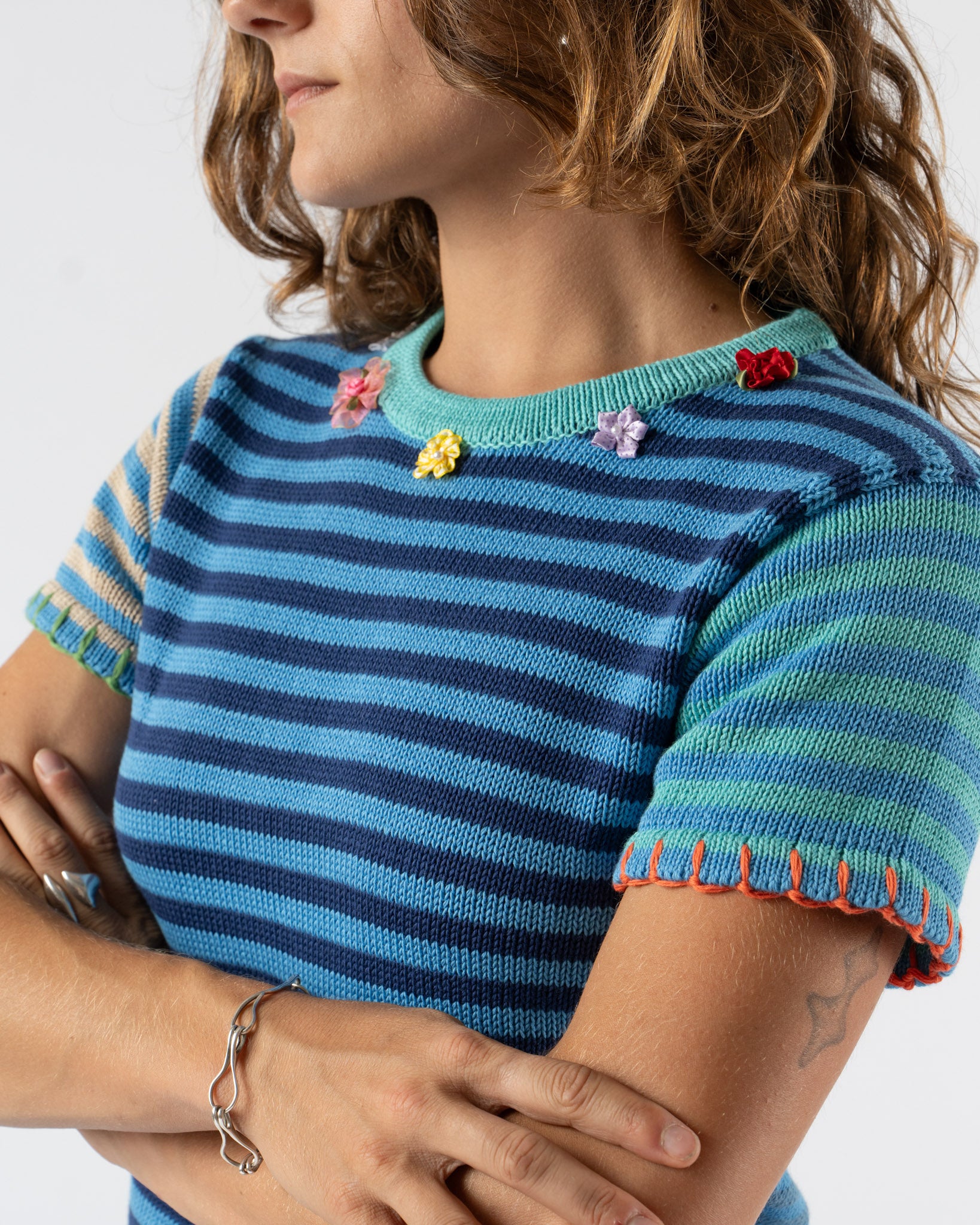 YanYan Cotton Stripe Tee in Blue