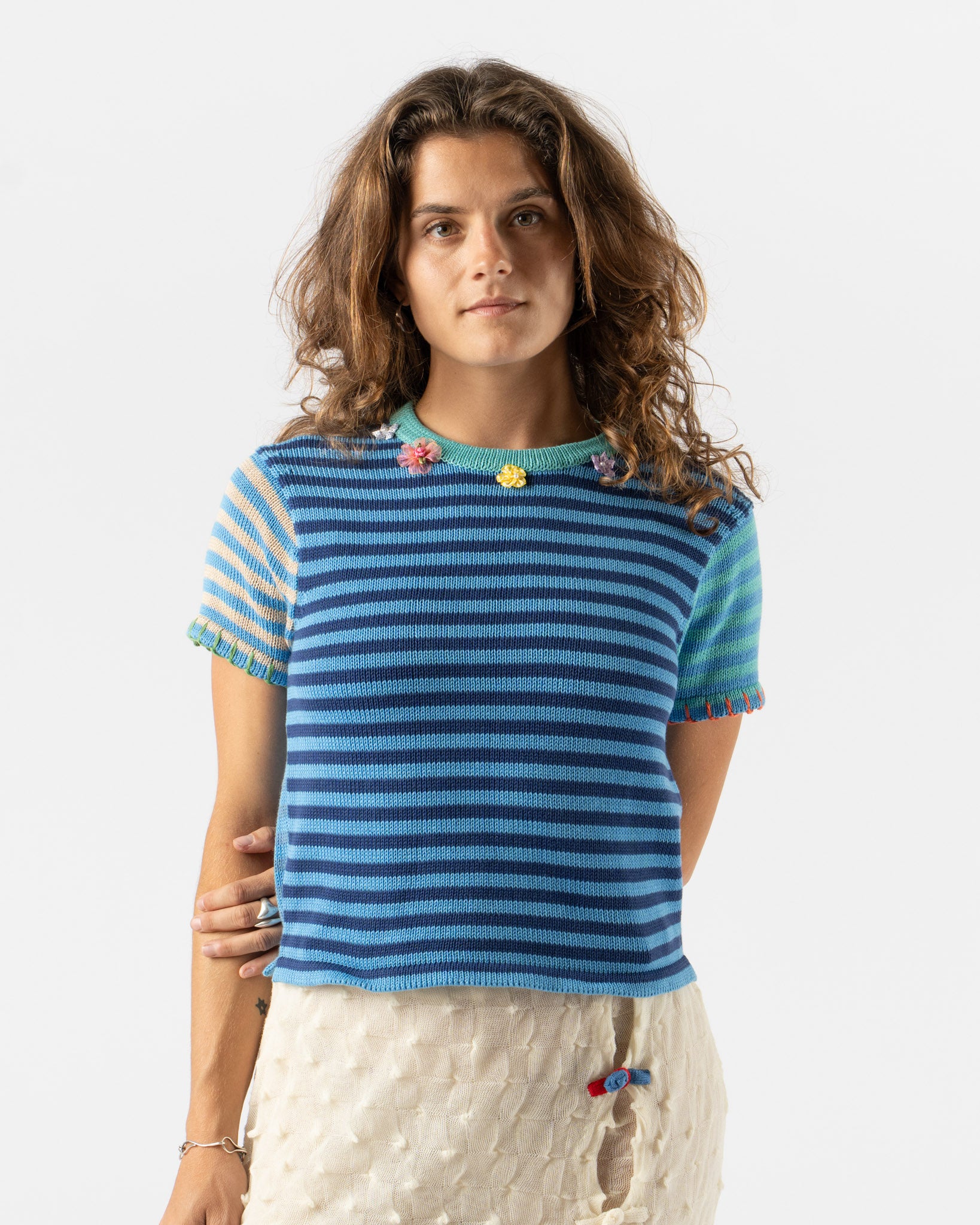 YanYan Cotton Stripe Tee in Blue