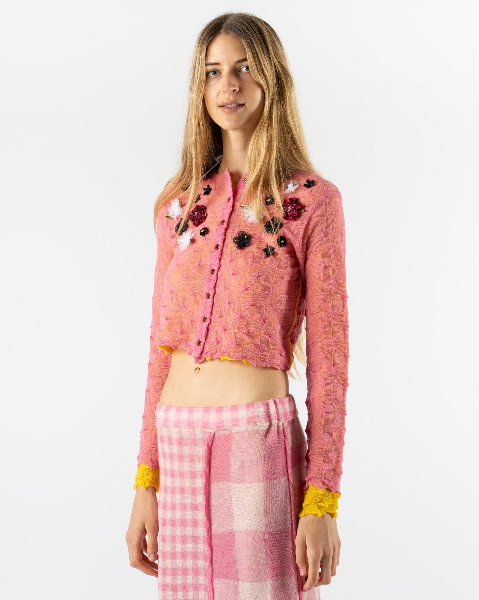 YanYan Borlor DBL Layer Floral Cardigan in Pink/Yellow