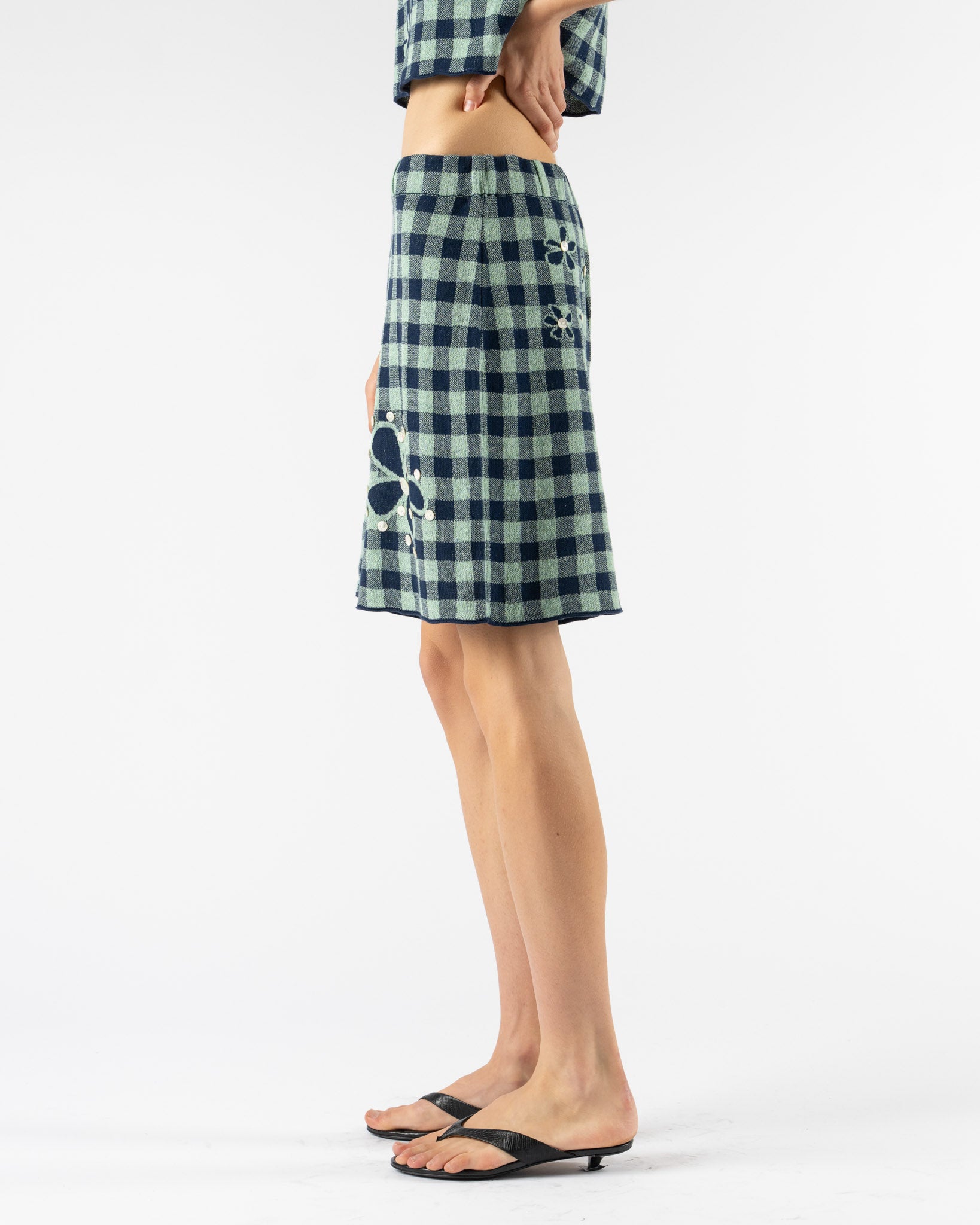 YanYan Gingham Flower Bermuda Short in Mint/Midnight