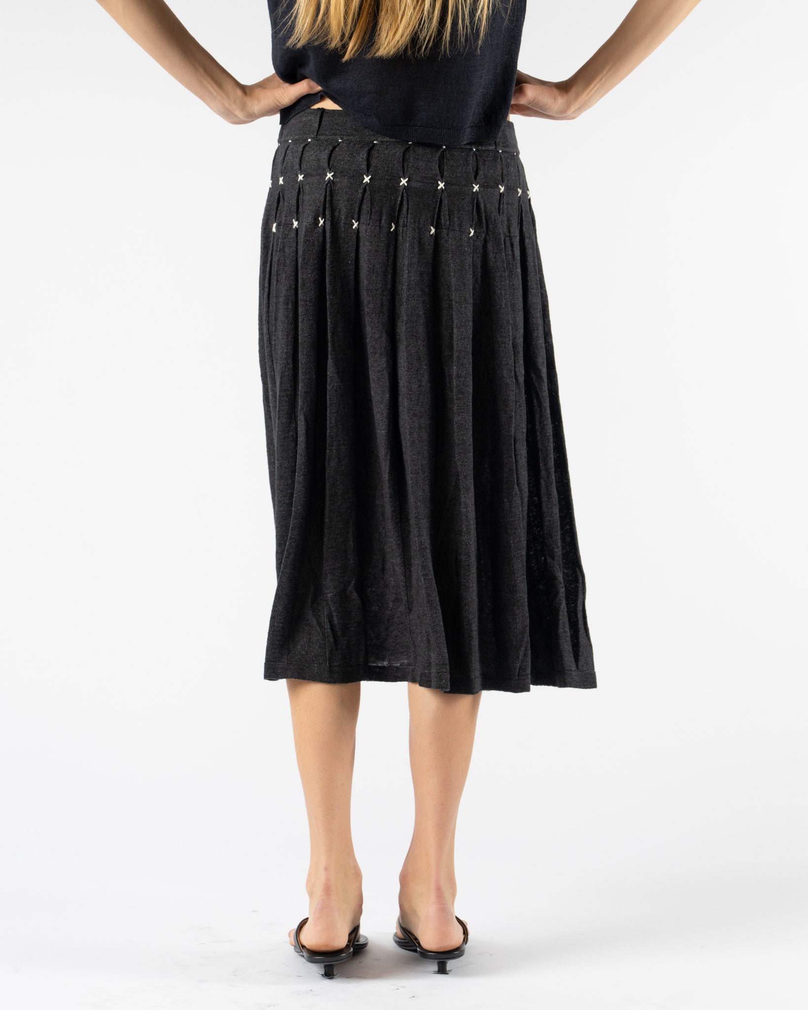YanYan Mabo Pleated Midi Skirt in Washed Black